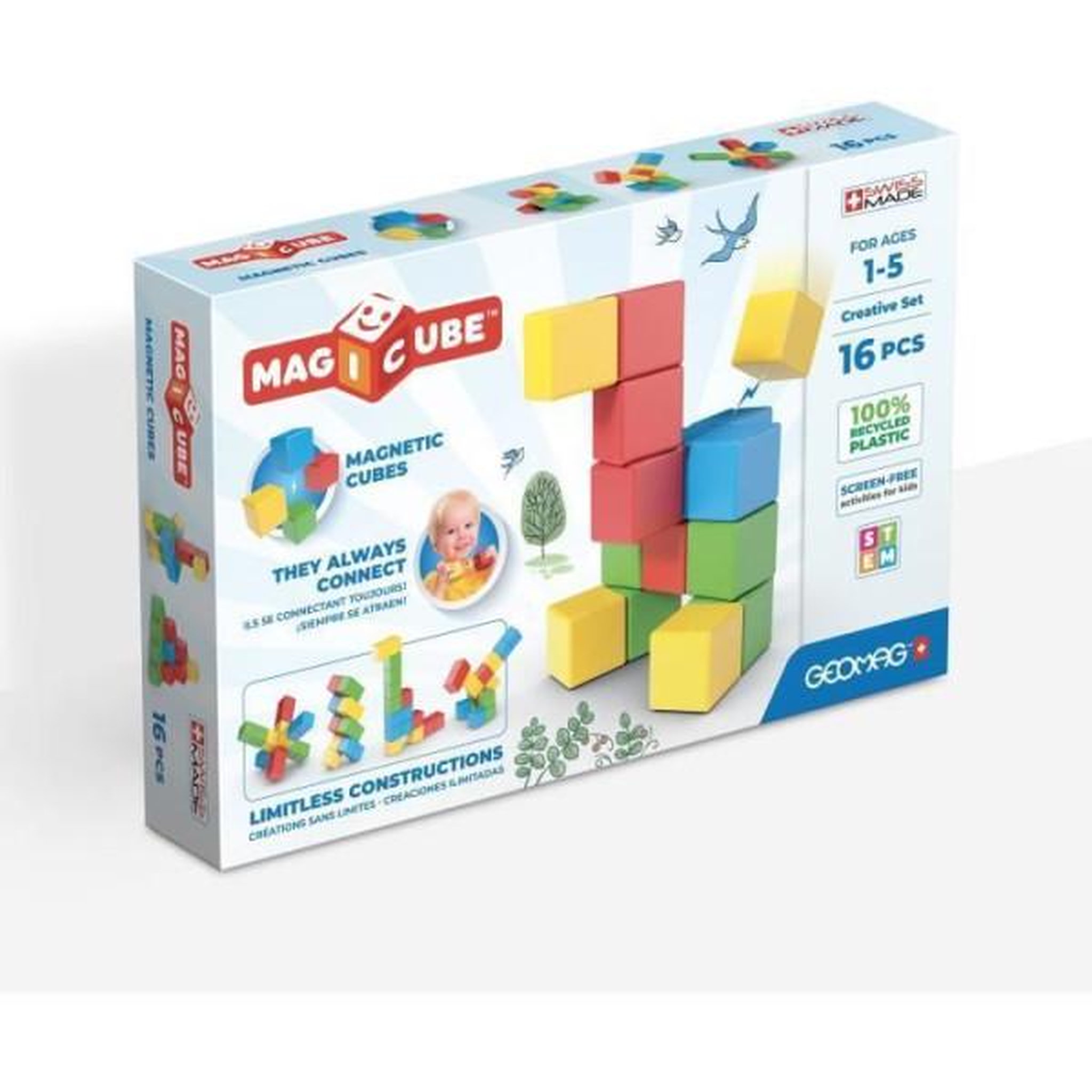 Geomag Blocs magnétiques - GEOMAG - Set créatif - 16 pieces - Éducatif - Plastique recyclé - Des 12 mois