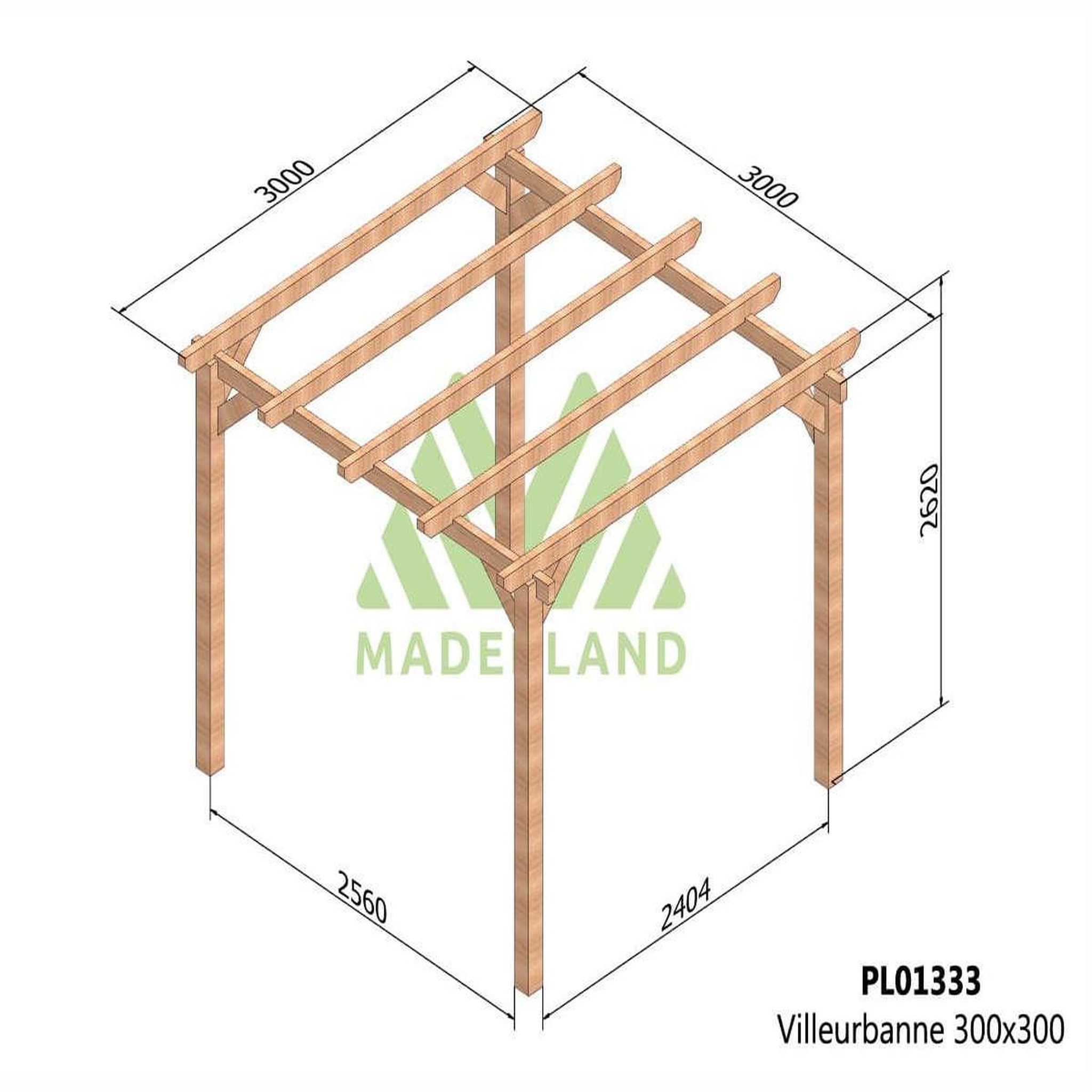 Voir la diapositive 2 : JARDIDECO Pergola en bois lamellé-collé villeurbanne 300 x 300 cm - maderland