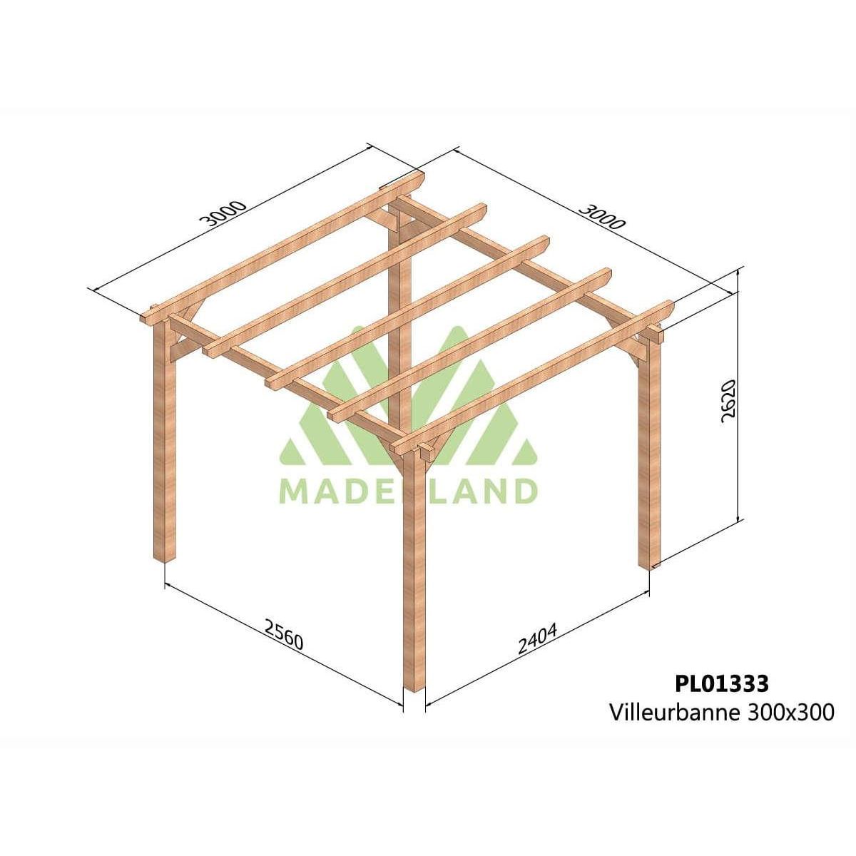 JARDIDECO Pergola en bois lamellé-collé Villeurbanne 300 x 300 cm - Maderland