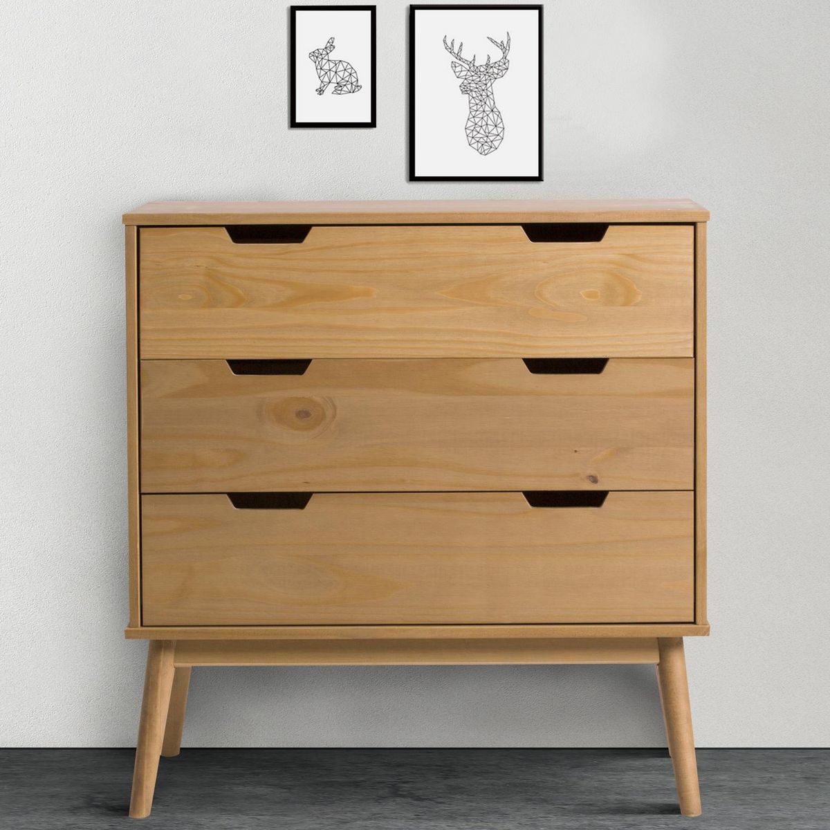 VS VENTA-STOCK Commode Bali 3 tiroirs, Fabriqué en Bois de pin Massif, glissières métalliques