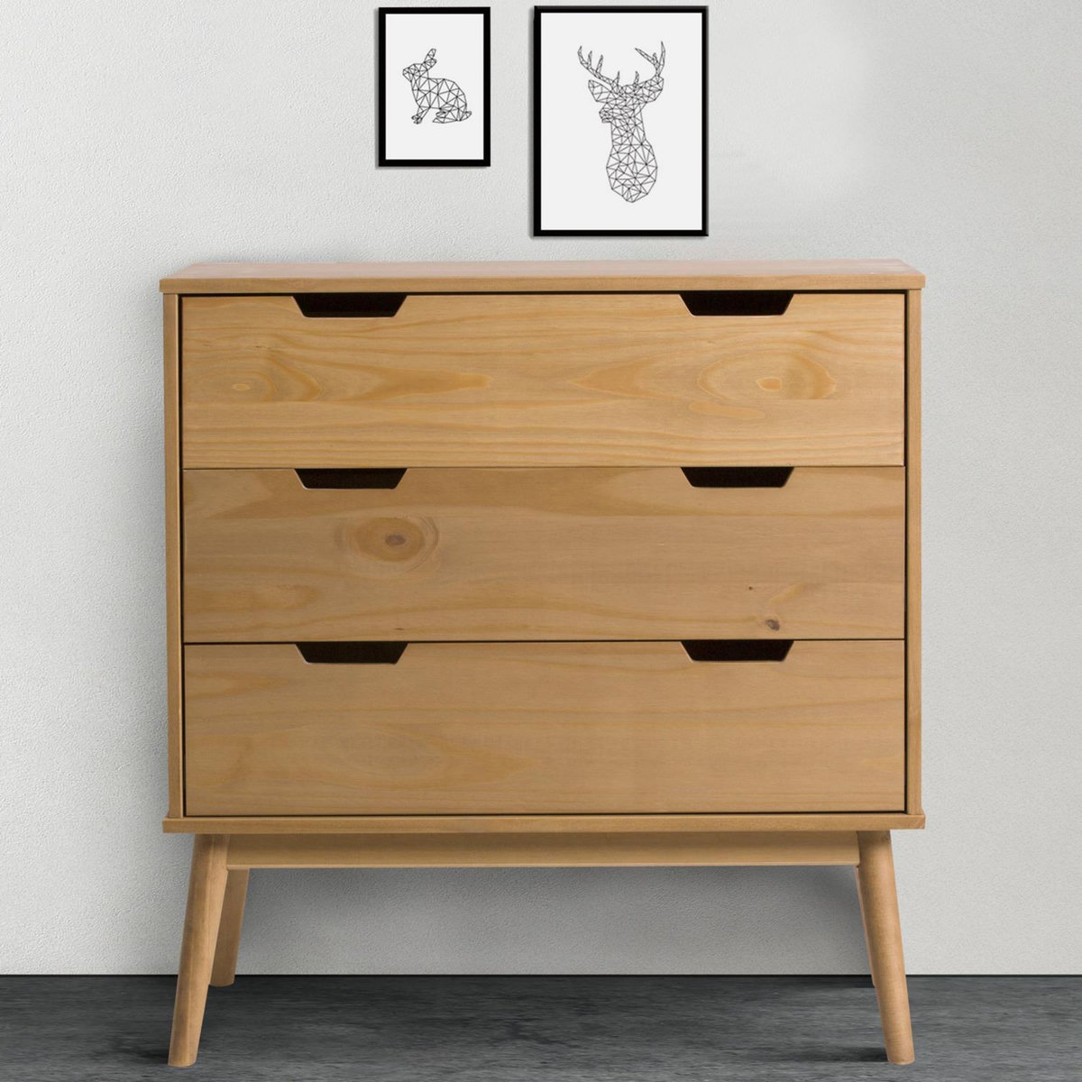 VS VENTA-STOCK Commode Bali 3 tiroirs, Fabriqué en Bois de pin Massif, glissières métalliques