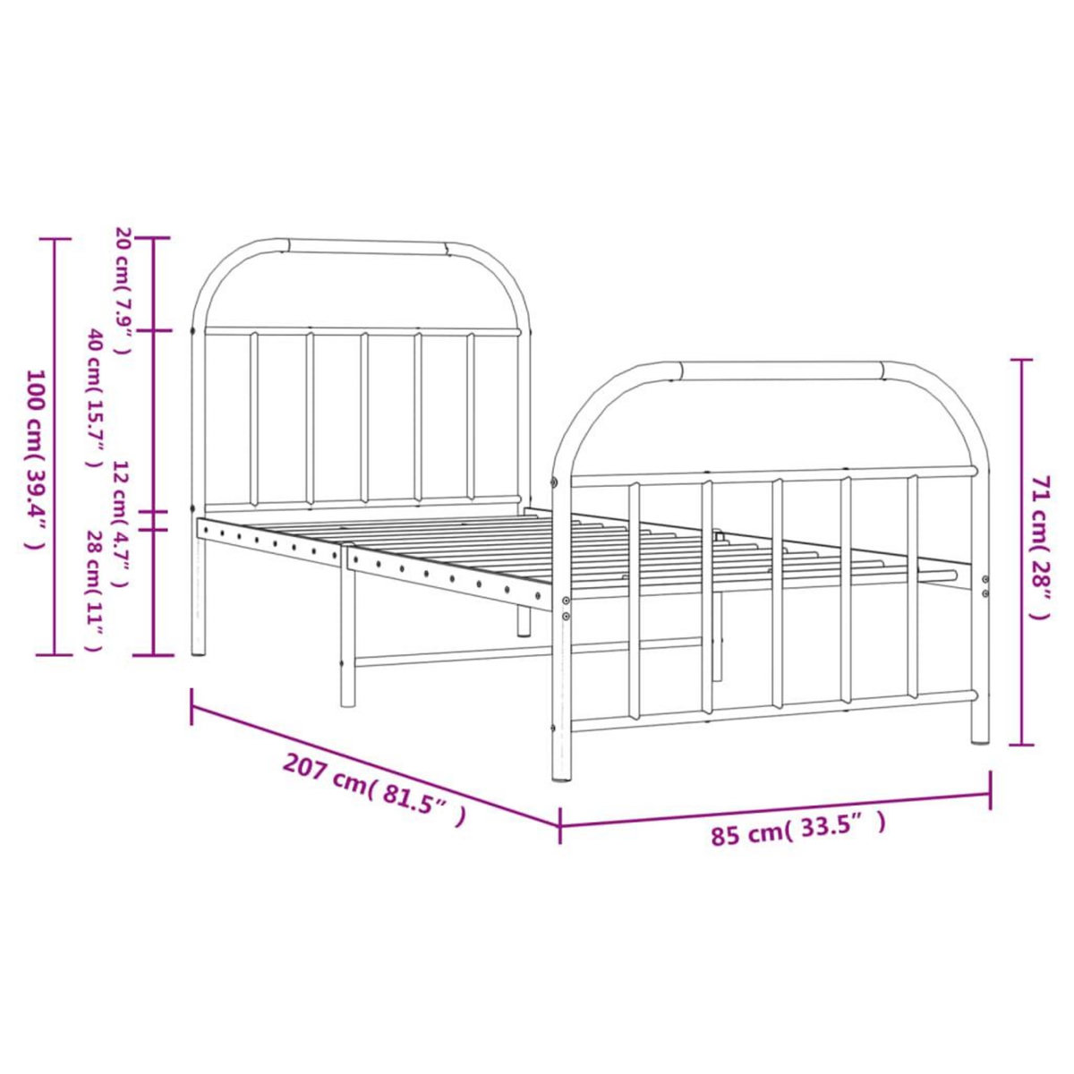VIDAXL Cadre de lit metal sans matelas avec pied de lit noir 80x200 cm
