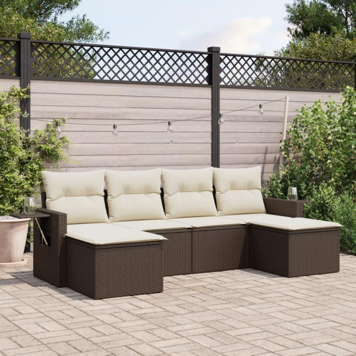VIDAXL Salon de jardin avec coussins 6 pcs marron resine tressee
