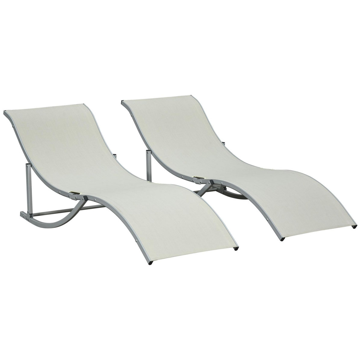 OUTSUNNY Lot de 2 bains de soleil pliables design contemporain - lot de 2 transats ergonomiques - alu. textilène beige