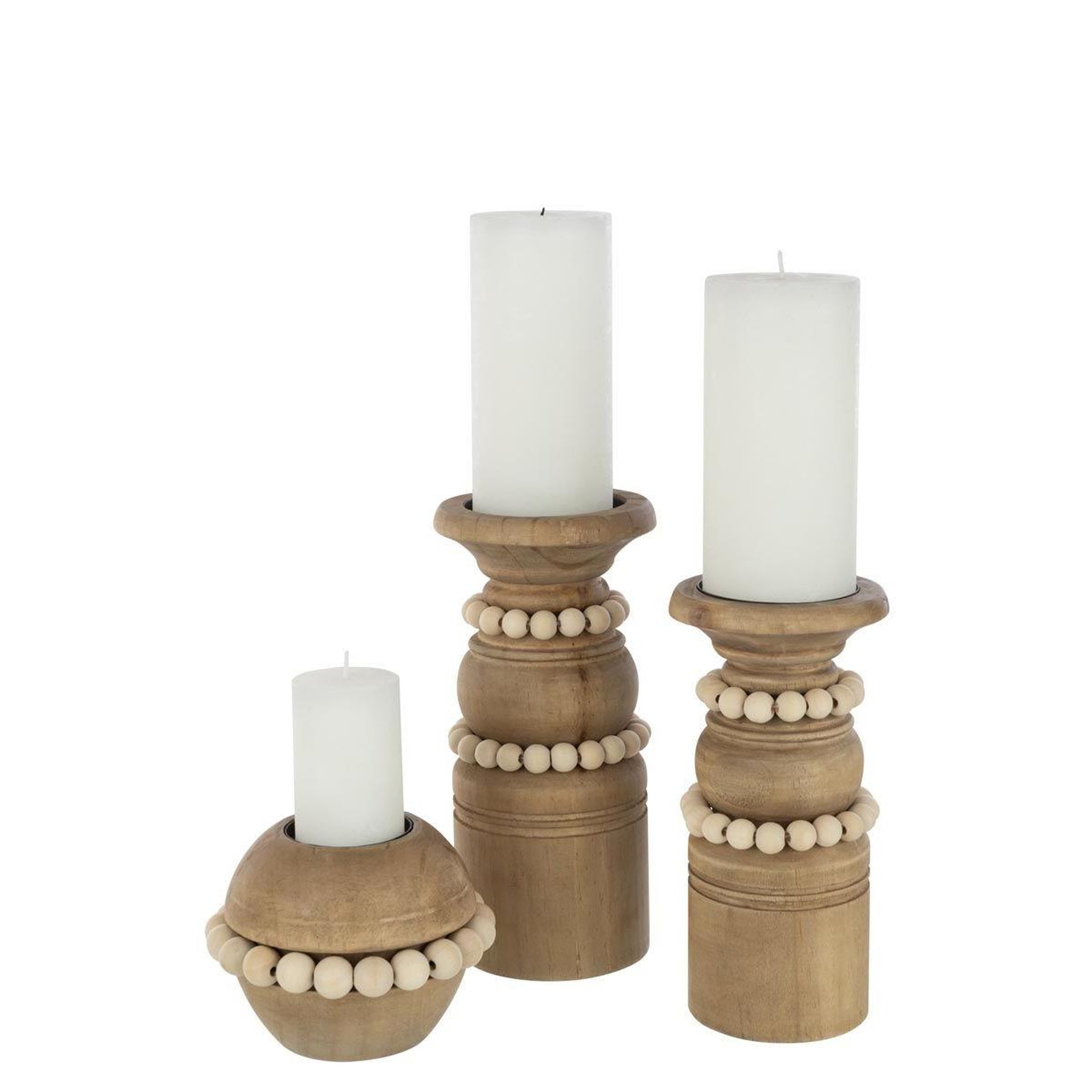 Voir la diapositive 5 : J-LINE Bougeoir déco en pin  pila  23cm naturel