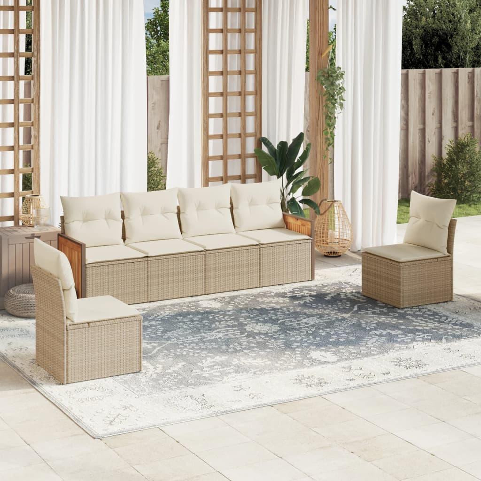 VIDAXL Salon de jardin avec coussins 6 pcs beige resine tressee