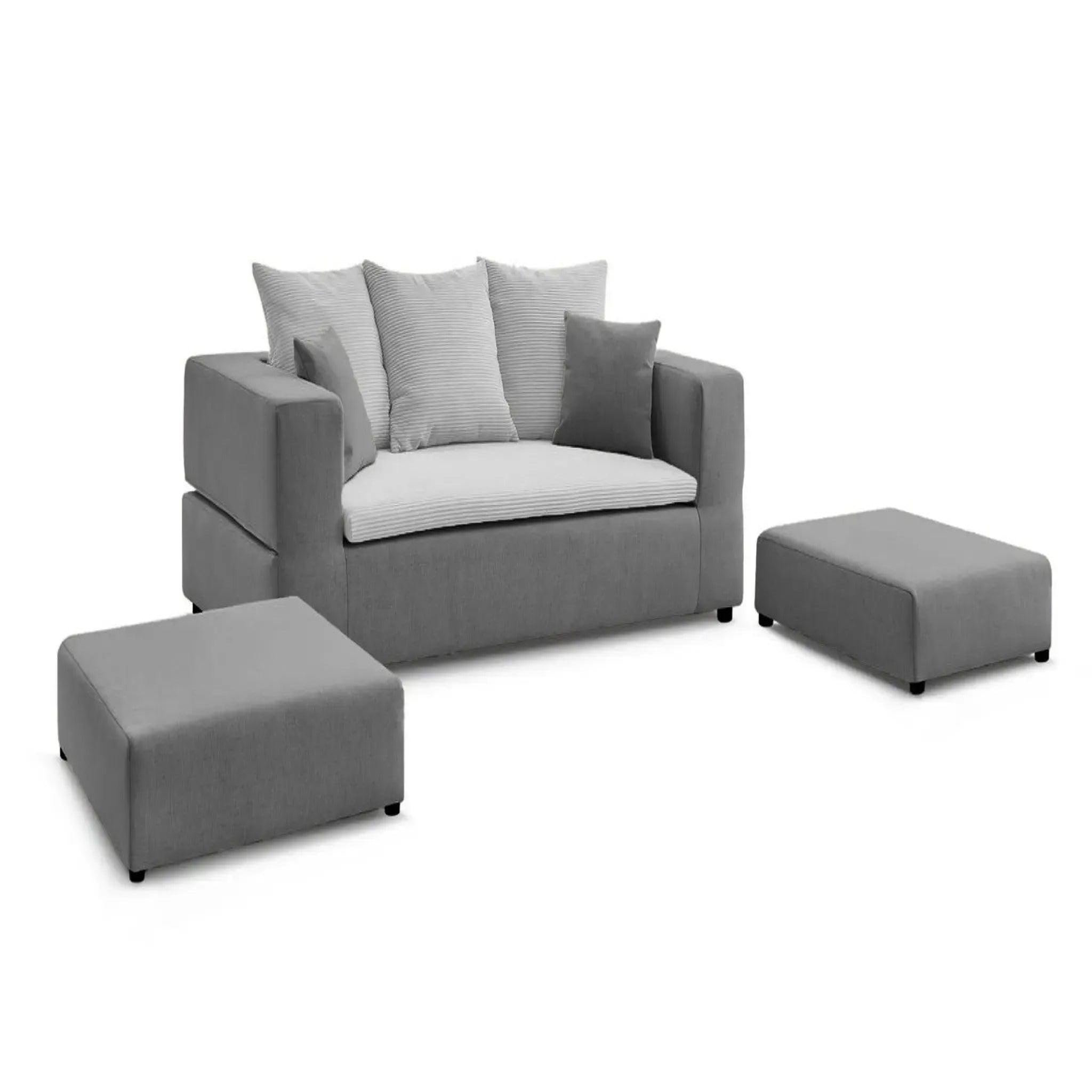Voir la diapositive 6 : CASANOVA PARIS Ambre - canapé droit convertible bi matière avec deux poufs
