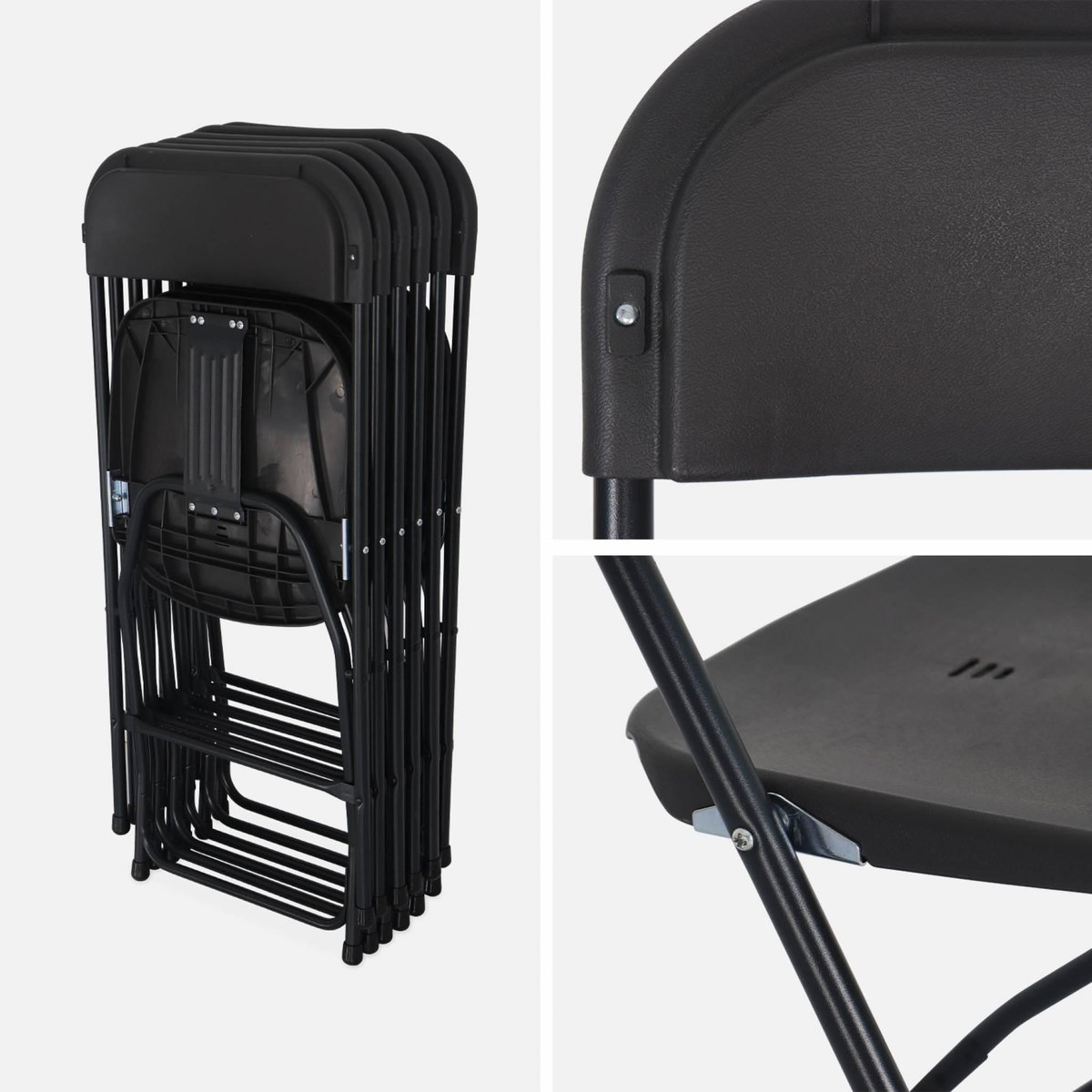 SWEEEK Chaises de réception pliantes – Fiesta – 6 chaises d'appoint en plastique gris foncé et métal