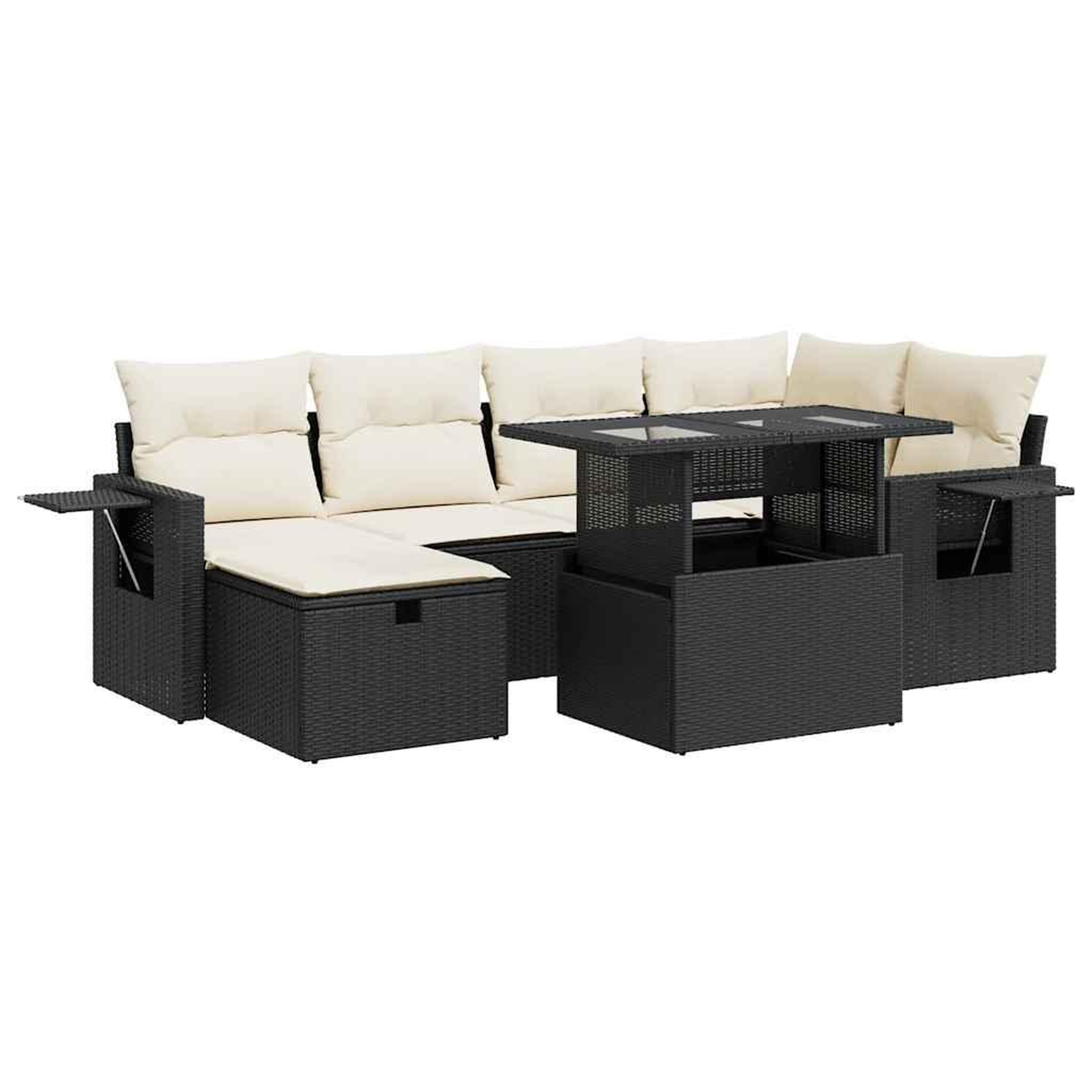 Voir la diapositive 2 : VIDAXL Salon de jardin 7 pcs avec coussins noir resine tressee