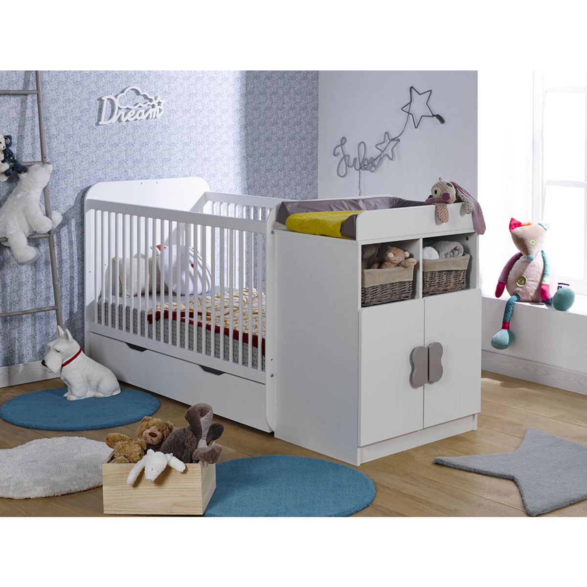 Ensemble lit bébé combiné évolutif 70x140 + tiroir DREAM blanc
