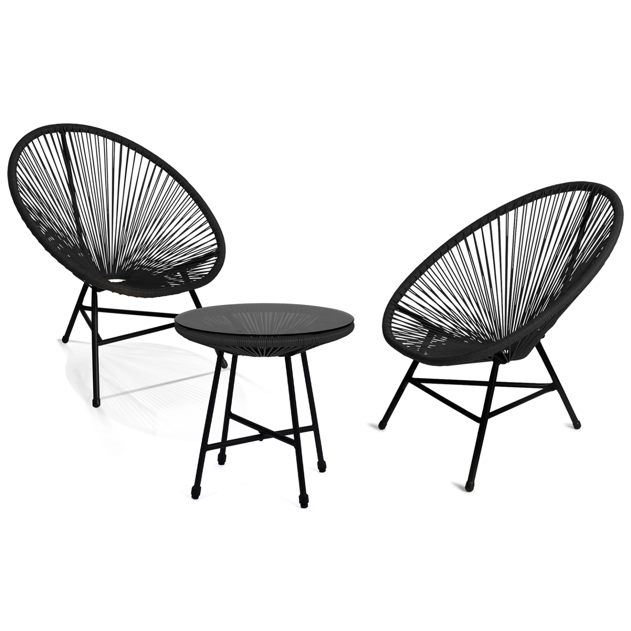 ID MARKET Salon de jardin izmir table et 2 fauteuils oeuf cordage noir