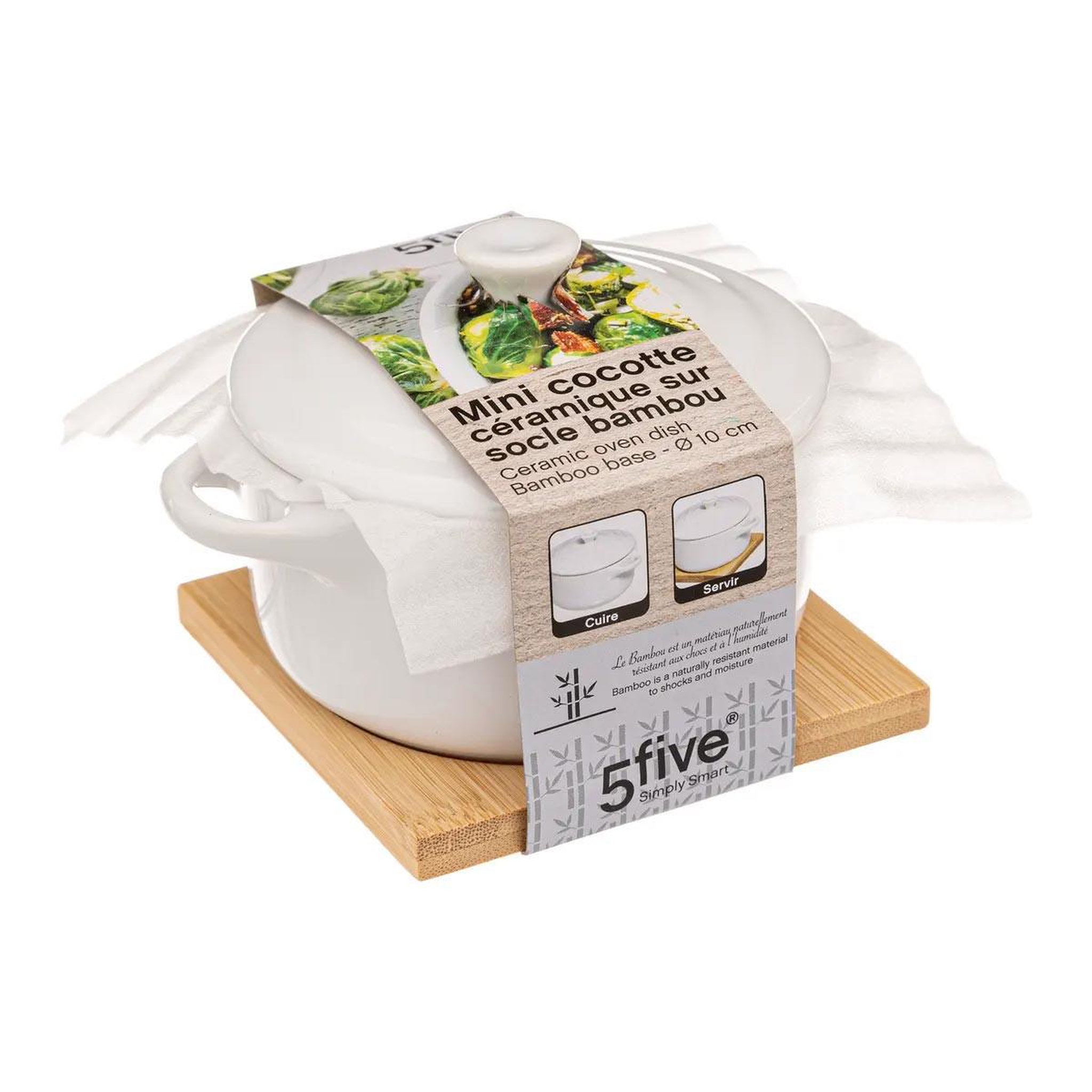 Voir la diapositive 3 : FIVE Cocotte & soucoupe  bambou  13cm blanc