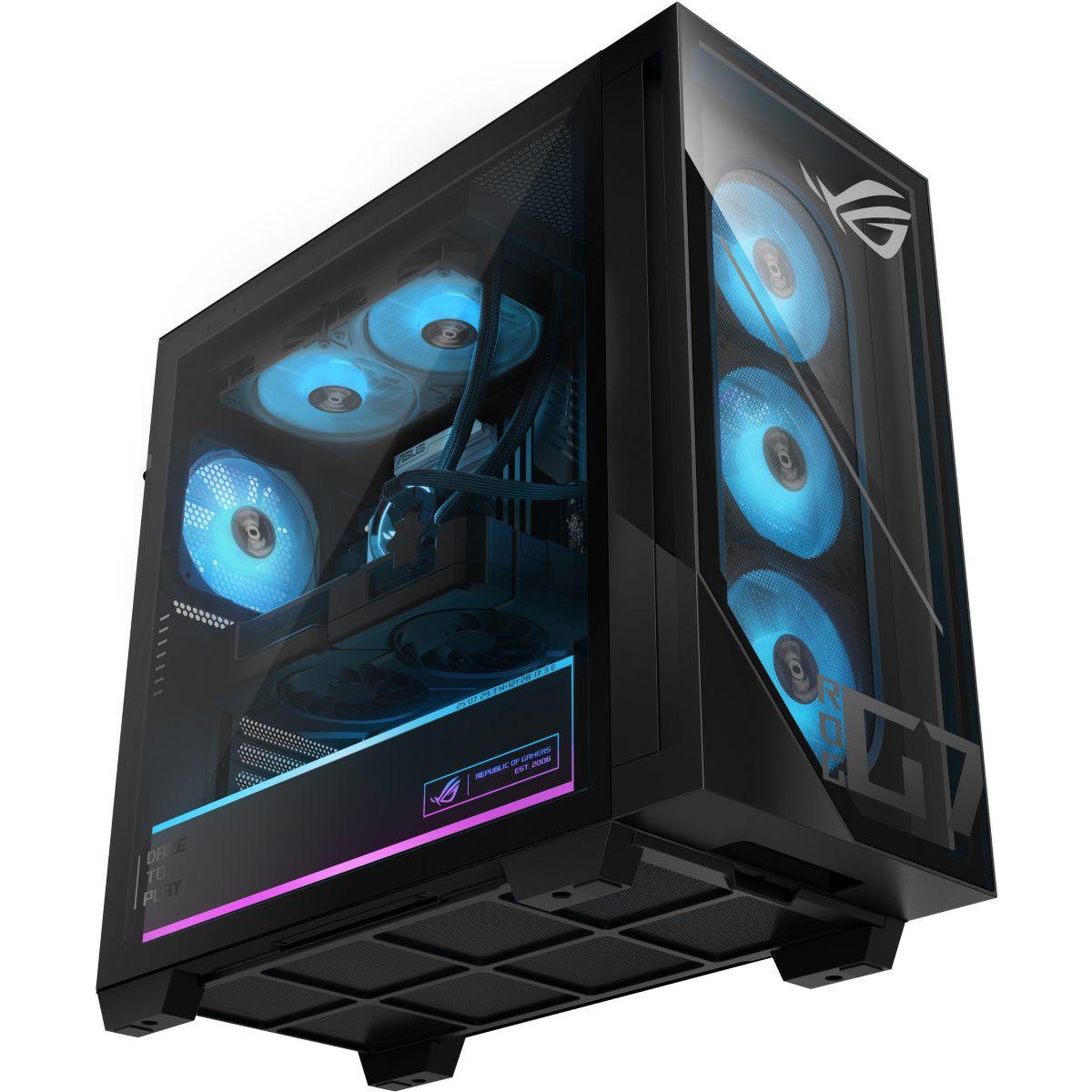 Voir la diapositive 4 : ASUS PC Gamer ROG GM700TZ – AMD Ryzen 7 9700X – AMD Radeon RX 9060 XT – 32 Go RAM DDR5 – SSD 2 To X088W