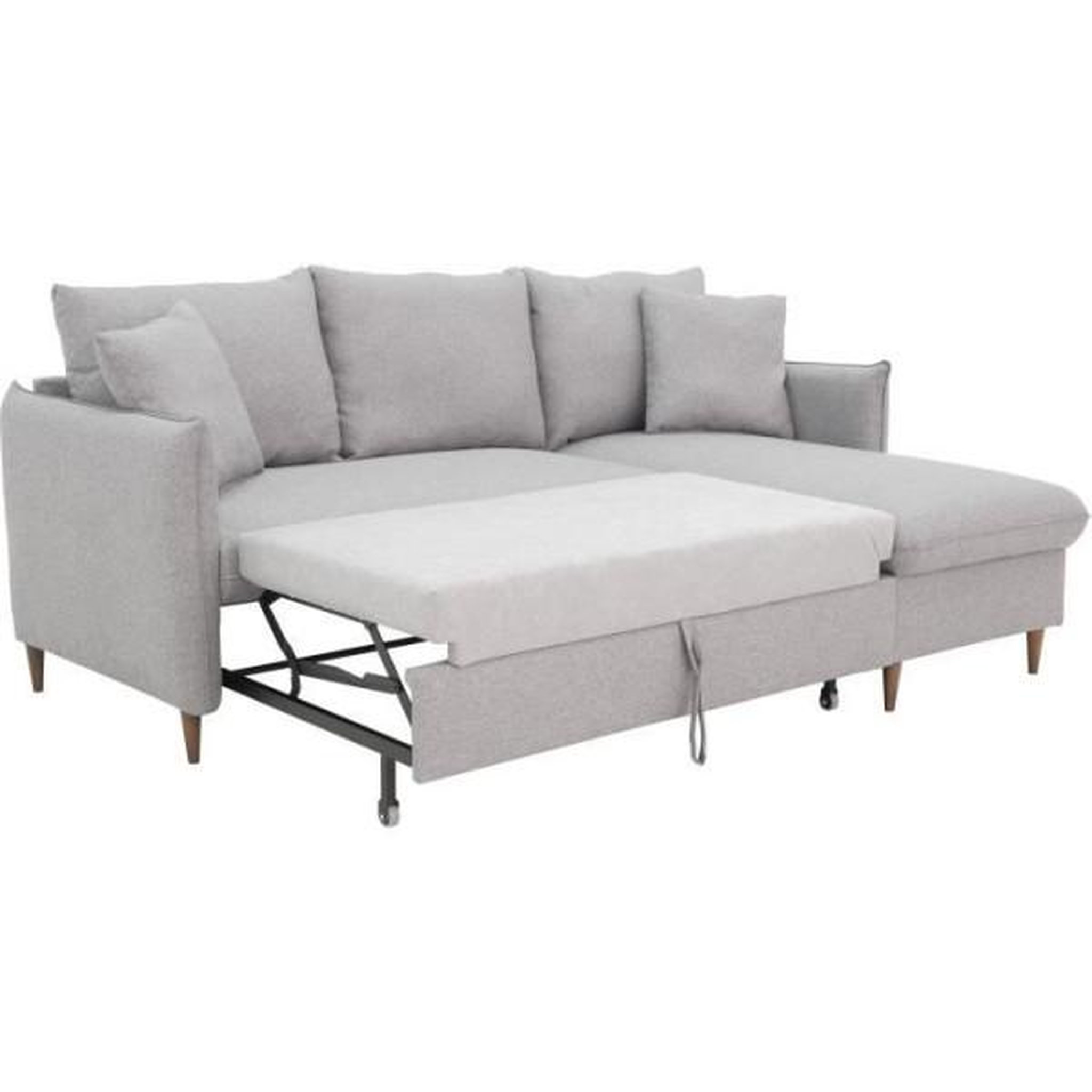 Voir la diapositive 5 : MARKET24 Canapé d'angle convertible réversible 4 places GERAUD - Tissu Gris - Coffre de rangement - L 210 x P 147 x H 90 cm