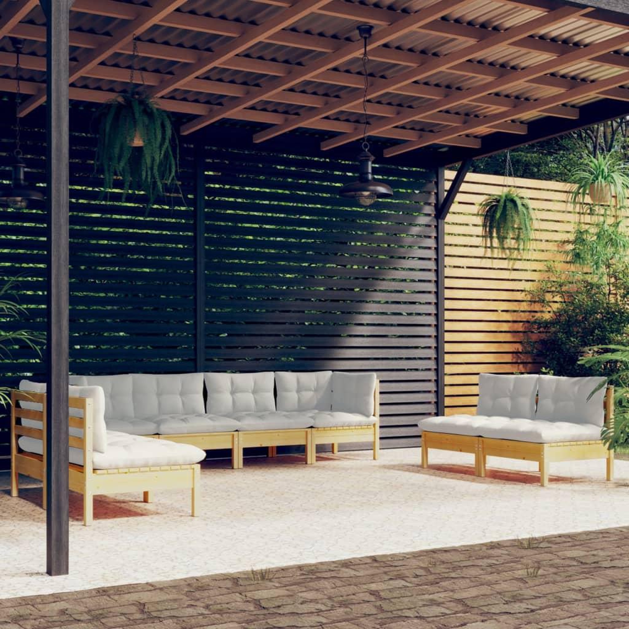 Voir la diapositive 1 : VIDAXL Salon de jardin 8 pcs avec coussins creme Bois de pin massif