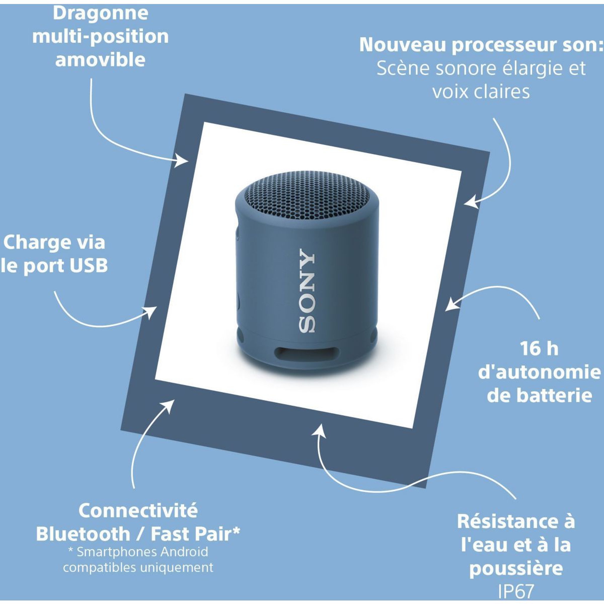 Voir la diapositive 4 : SONY Enceinte portable SRS-XB13 Bleu Lagon