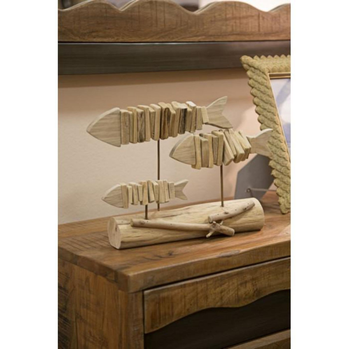 Paris Prix Statuette Banc de Poisson en Bois  Tanoak  37cm Naturel