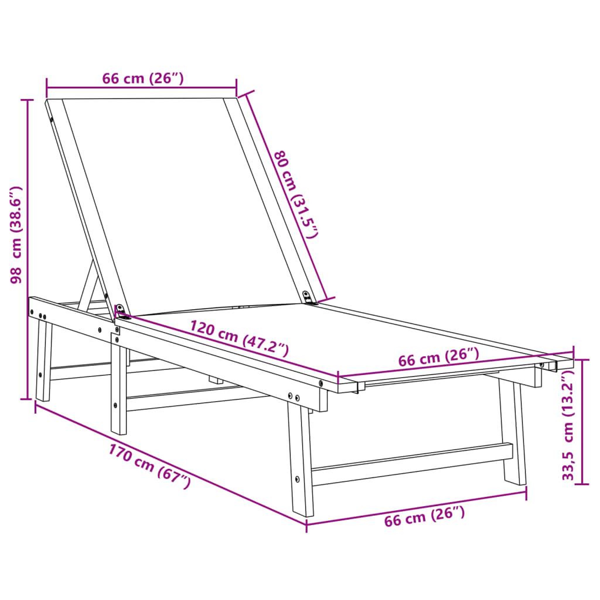 Voir la diapositive 6 : VIDAXL Chaise longue taupe bois d'acacia solide et textilene