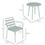 Voir la diapositive 3 : OUTSUNNY Salon de jardin bistro - table basse ronde Ø 60 cm 2 chaises empilables - acier thermolaqué vert de gris