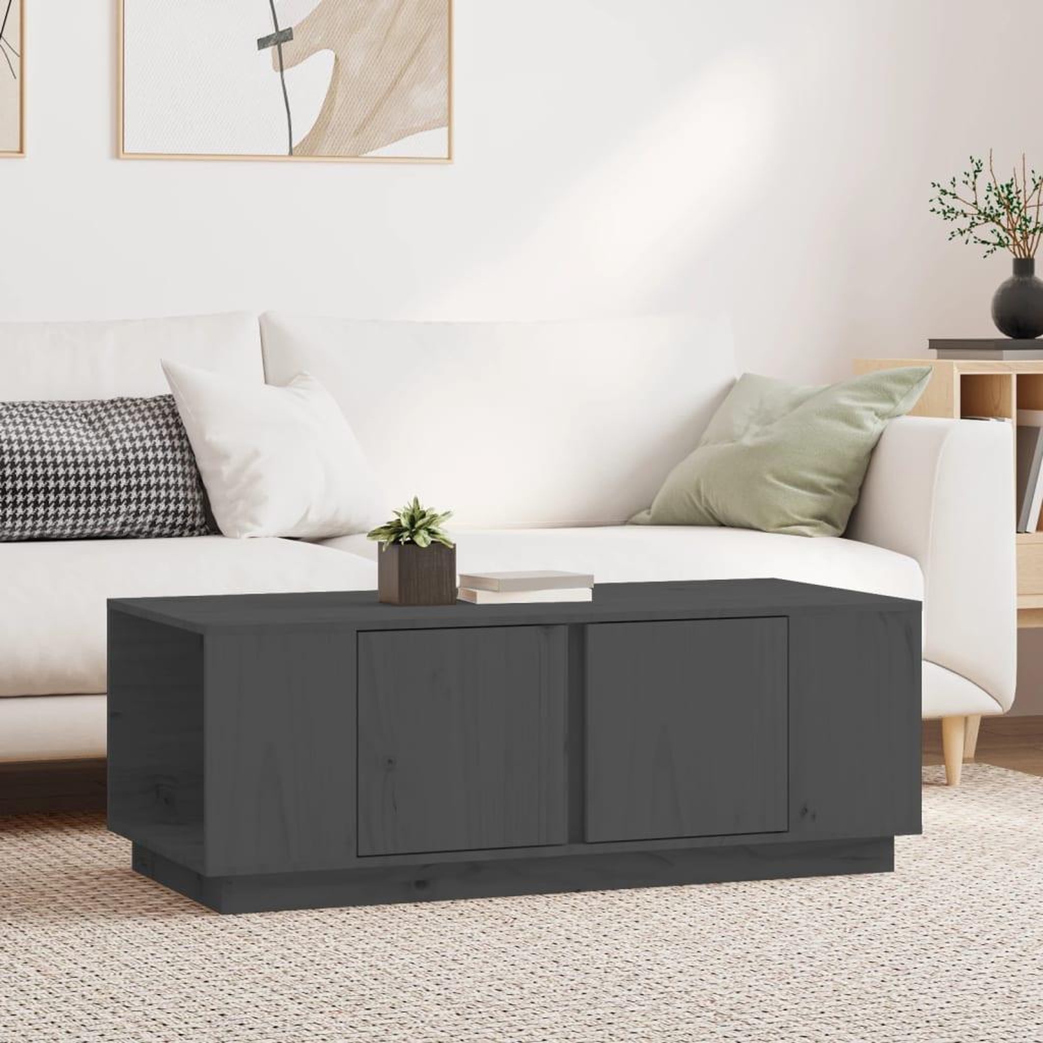 Voir la diapositive 1 : VIDAXL Table basse Gris 110x50x40 cm Bois massif de pin