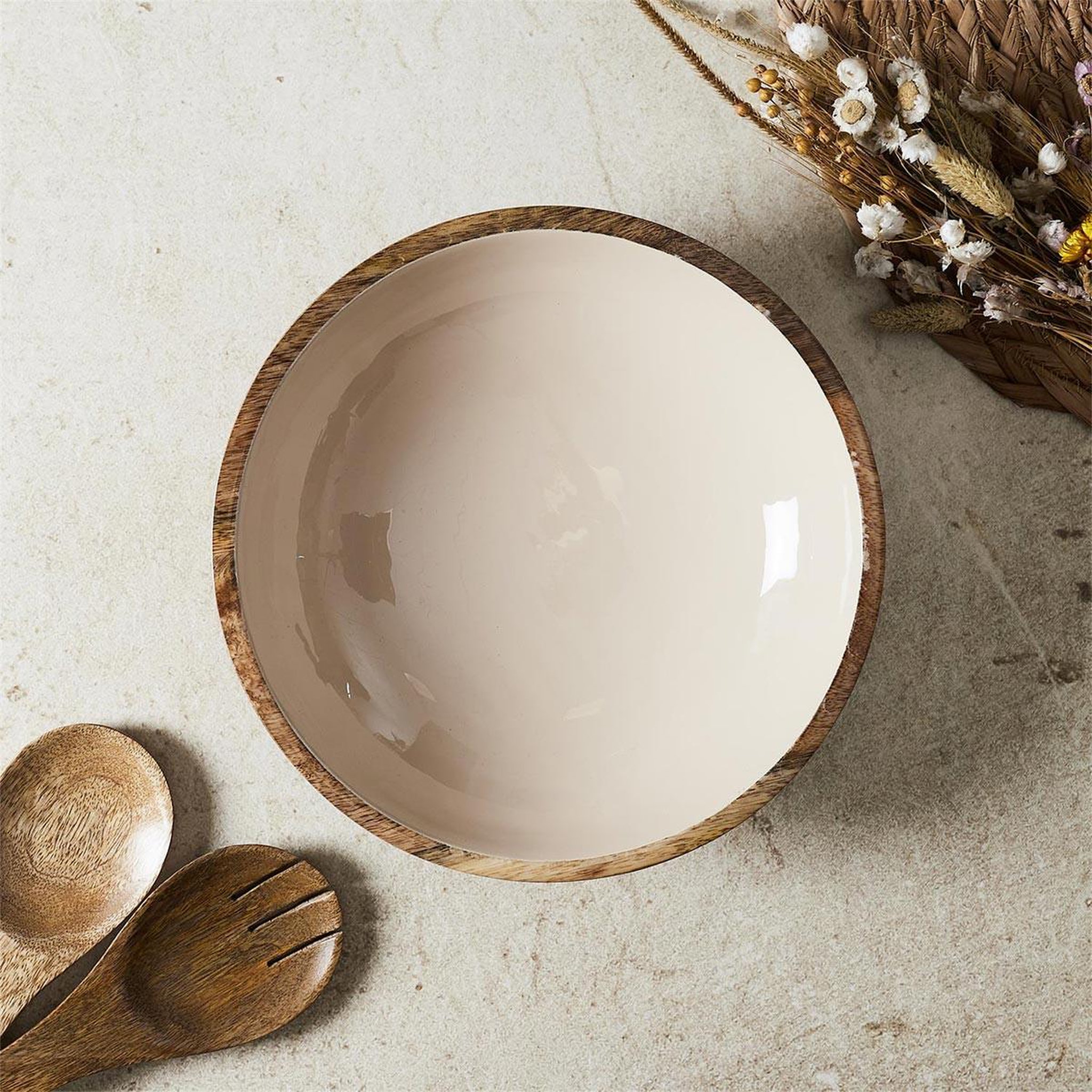 Voir la diapositive 4 : The Home Deco Factory Saladier uni en bois  dune  28cm beige