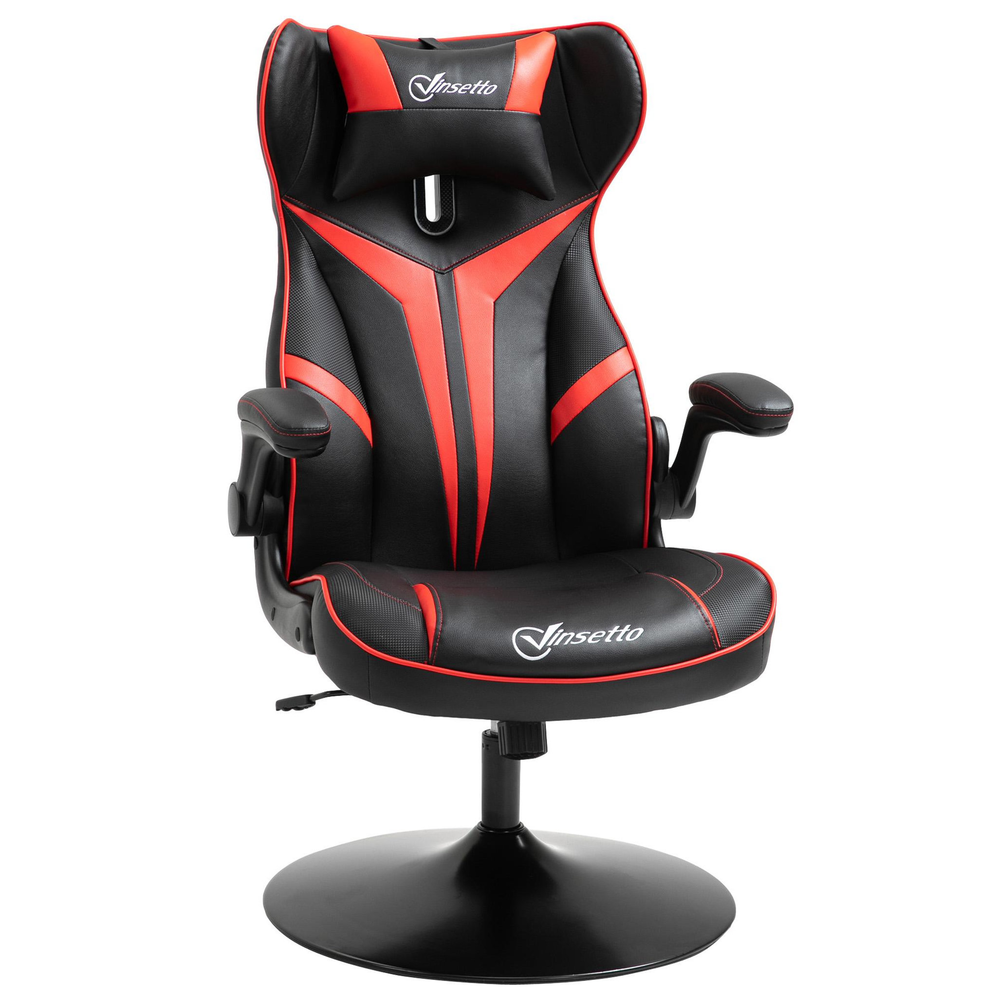 Voir la diapositive 1 : VINSETTO Fauteuil gaming base ronde métal pivotante 360° hauteur réglable tétière accoudoirs relevables PVC rouge noir