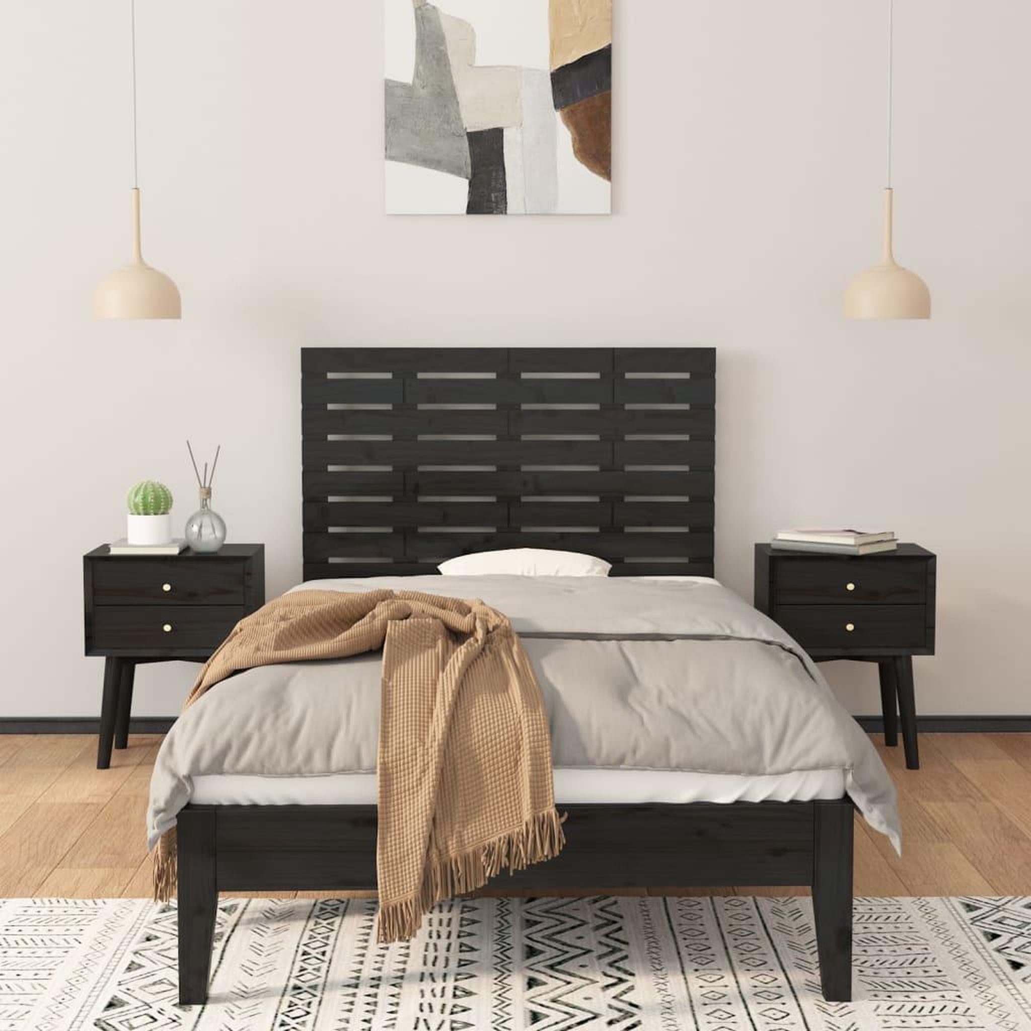 Voir la diapositive 3 : VIDAXL Tete de lit murale Noir 81x3x63 cm Bois massif de pin