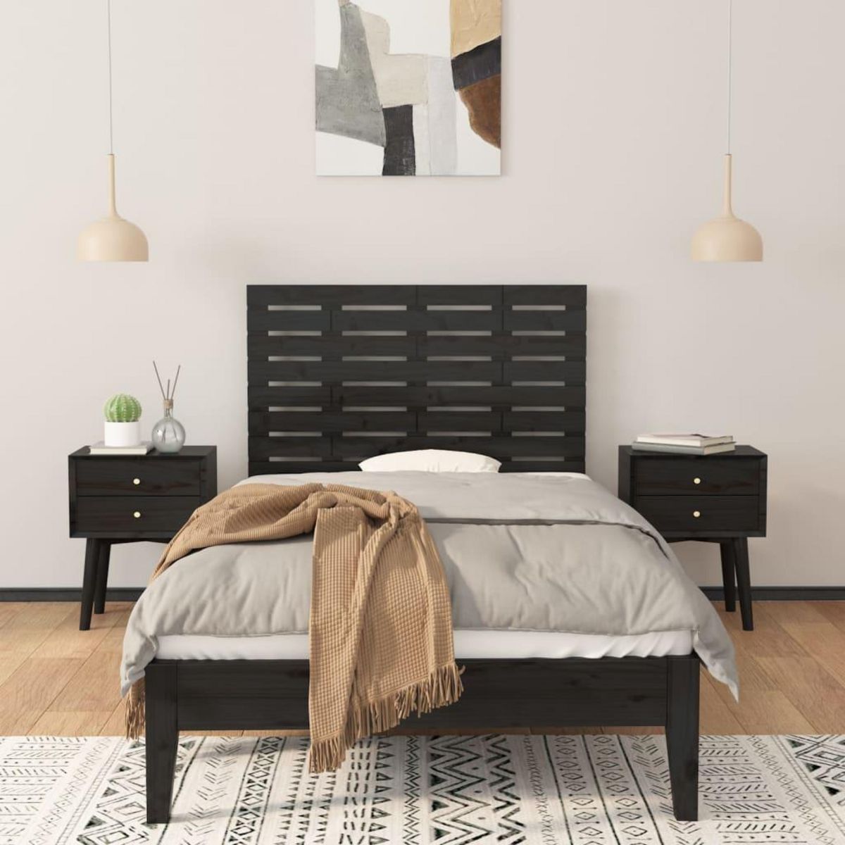 VIDAXL Tete de lit murale Noir 81x3x63 cm Bois massif de pin