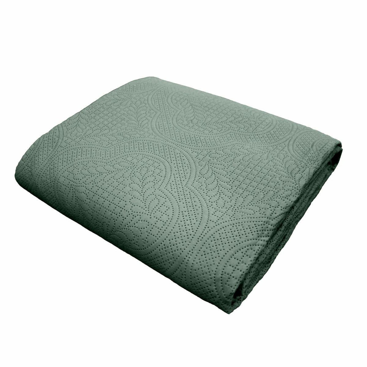 Paris Prix Couvre-Lit & 2 Housses de Coussin  Romane  220x240cm Vert Cèdre