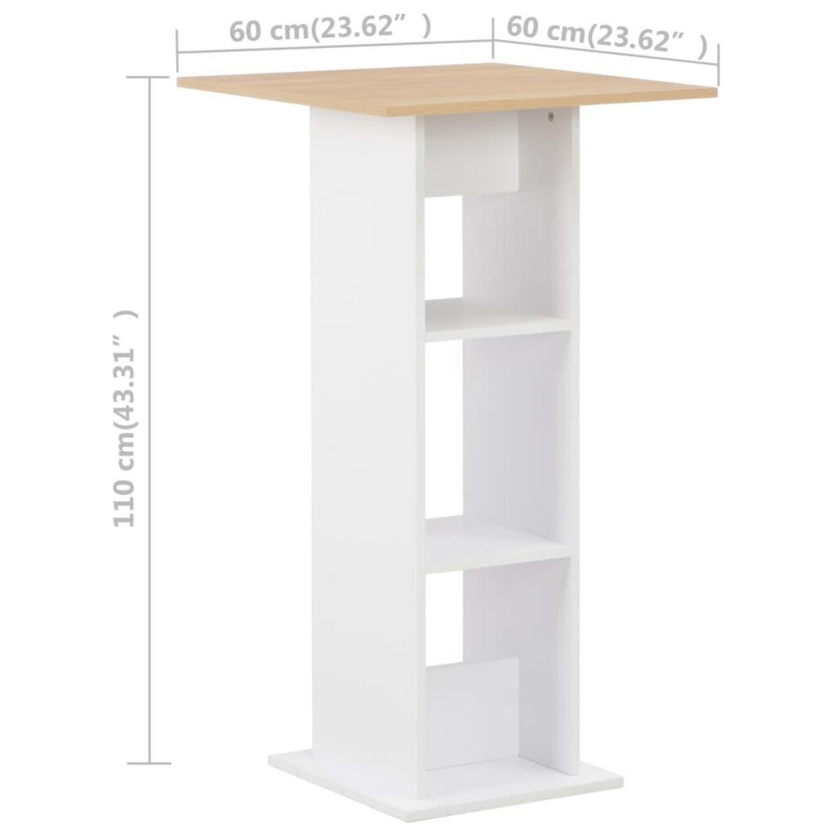 VIDAXL Table de bar Blanc et chene Sonoma 60x60x110 cm