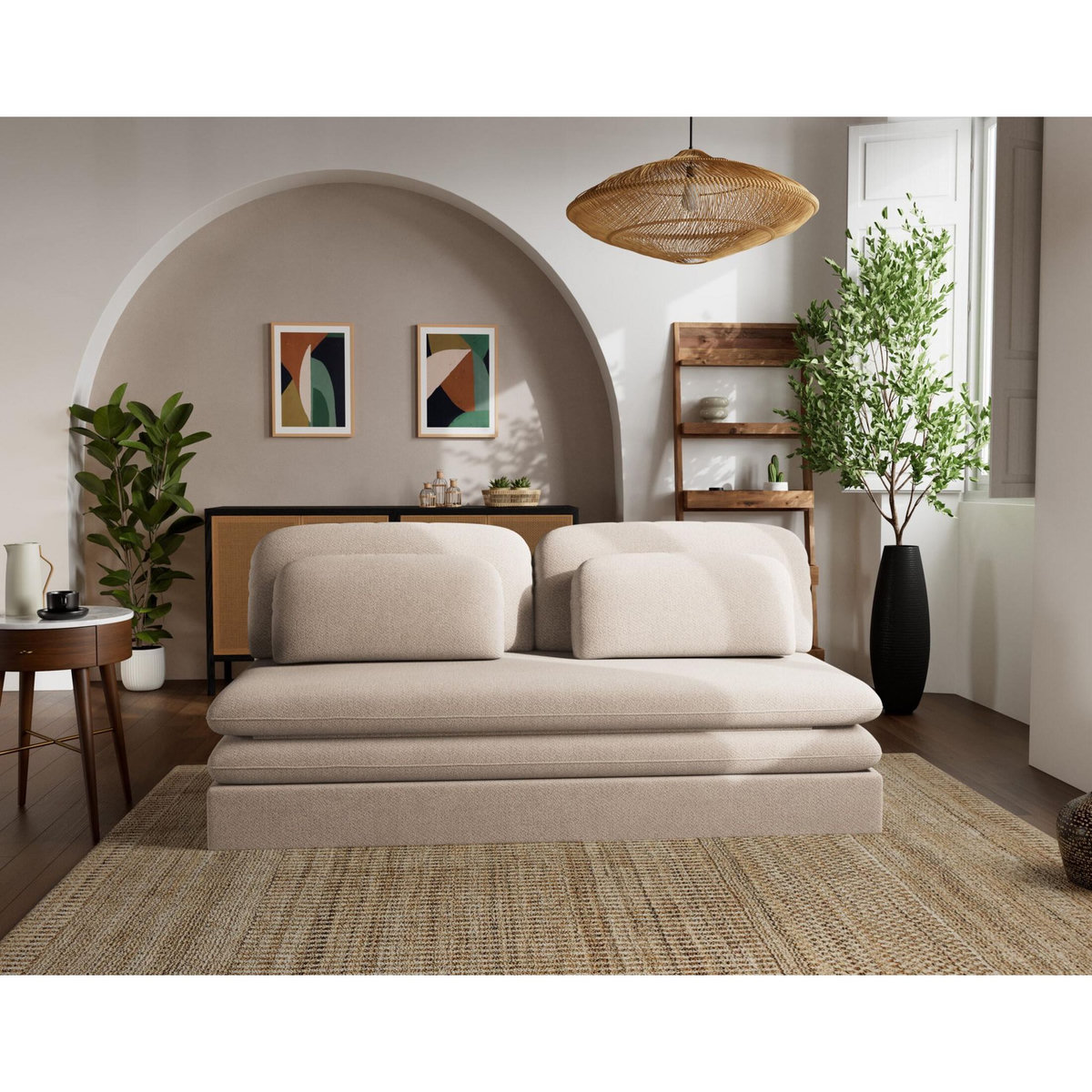 LISA DESIGN Ysal - canapé 3 places convertible déplimousse en velours texturé