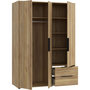 Voir la diapositive 5 : MARKET24 Armoire de chambre - Décor Chene - 3 portes battantes + 2 tiroirs - L144,4 x P59 x H200,1 cm - ORKNEY