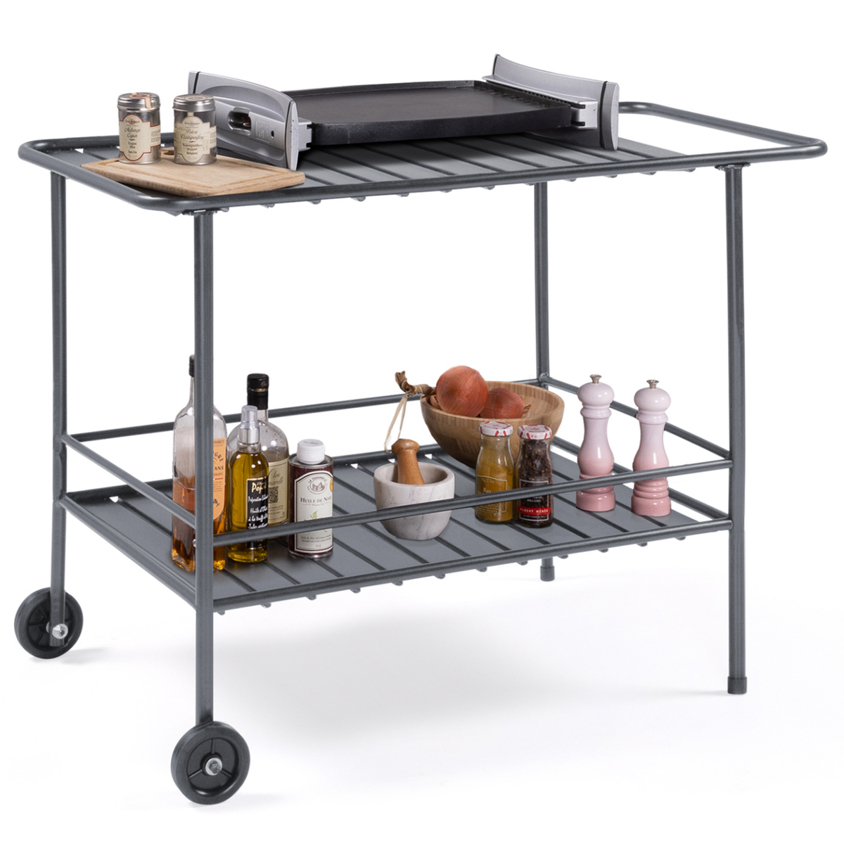 ID MARKET Desserte extérieure en métal chariot à plancha 100 CM gris anthracite