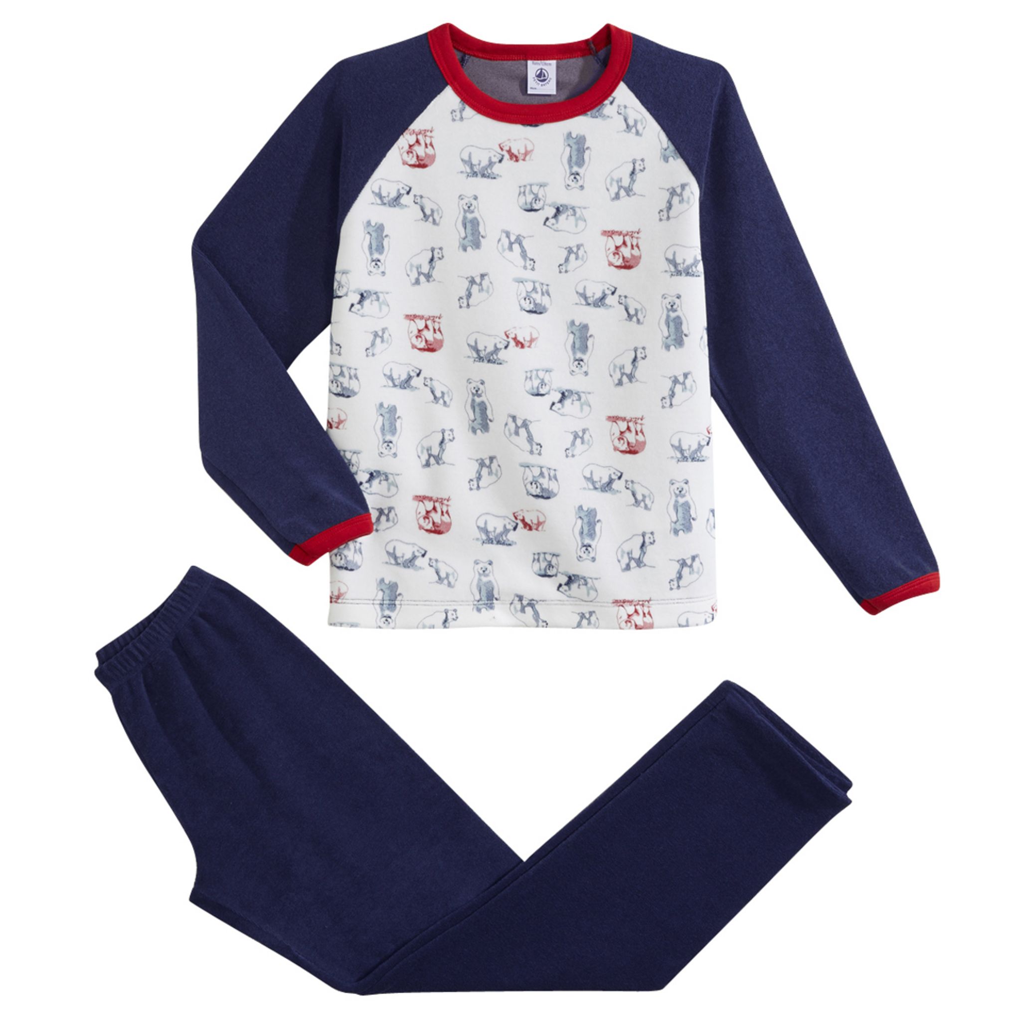 Pyjama Garçon En Velours Bouclette Petit Bateau - Imprimé Baleines, Tissu Chaud, Taille élastiquée, Nuit Confortable