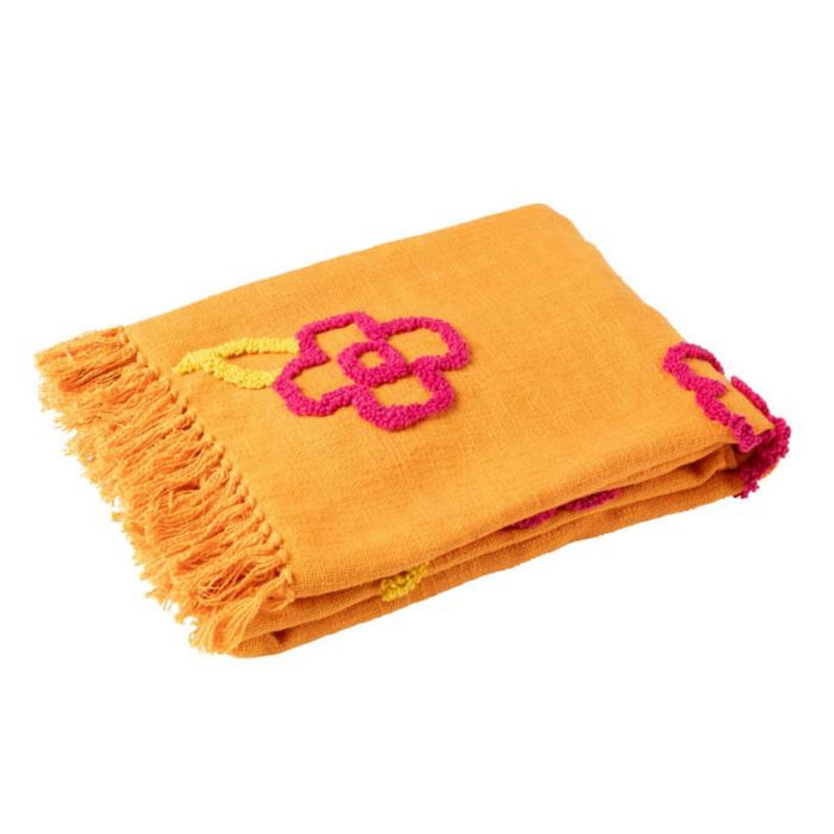 Paris Prix Plaid Fleur en Coton  Levi  130x180cm Orange