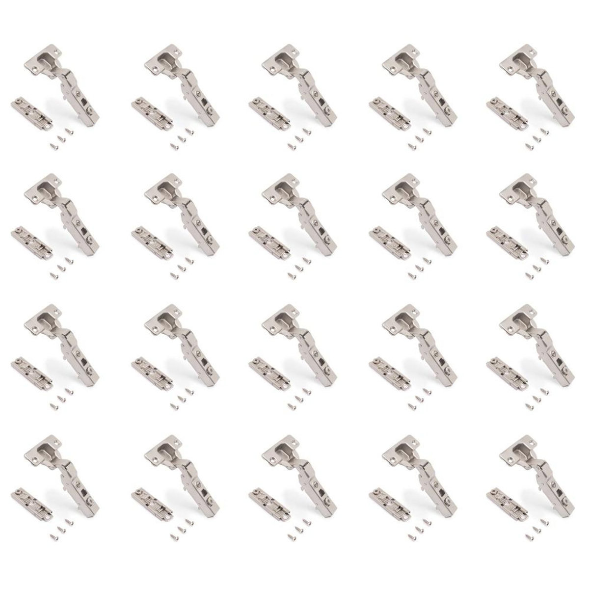 EMUCA SRL Lot de 20 charnières coudées X91 à fermeture amortie avec embases droite à visser -  Hauteur 1 -  Acier -  Nickelé