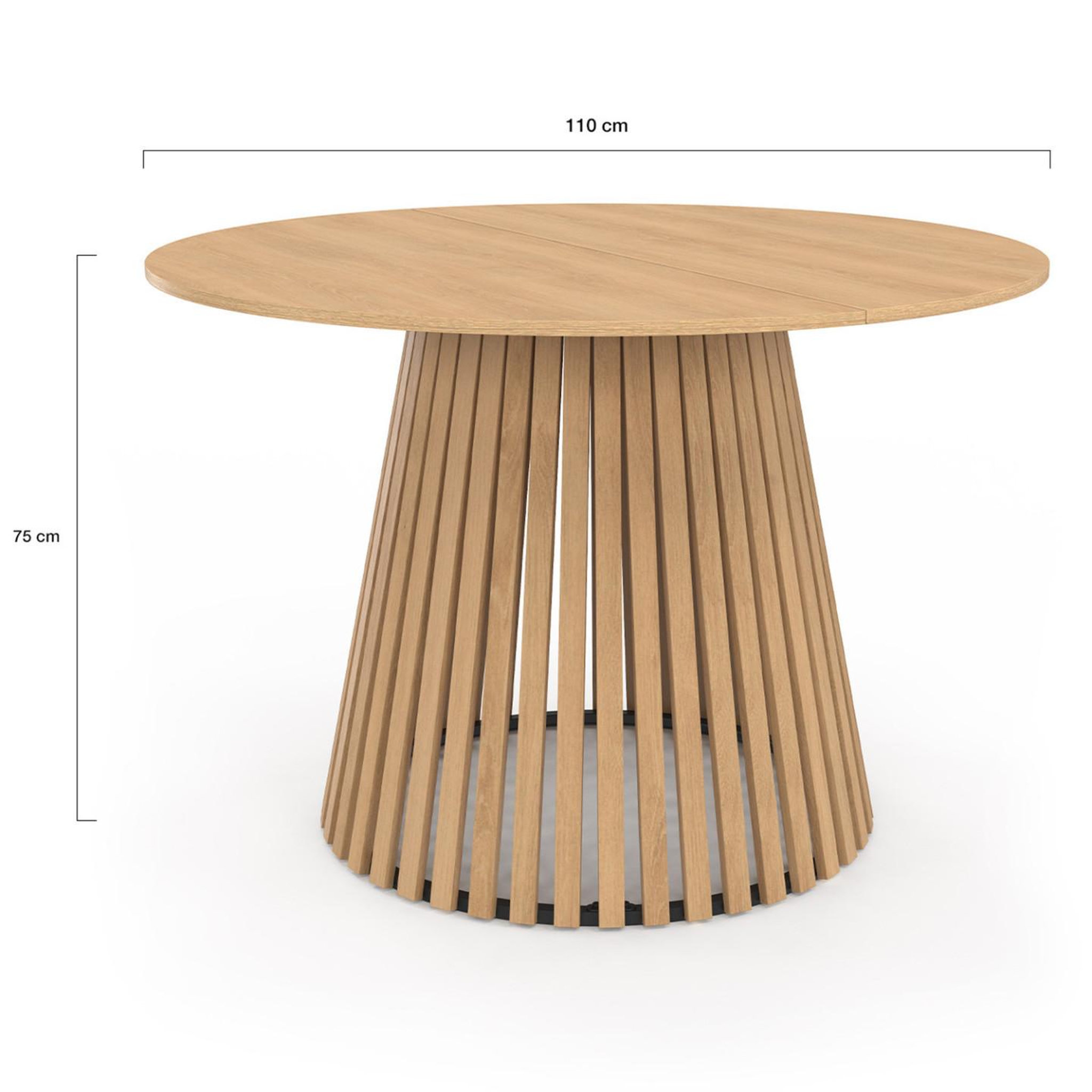 Voir la diapositive 4 : ID MARKET Table à manger ronde carmen 6 personnes pied bois en lattes et plateau bois 110 cm
