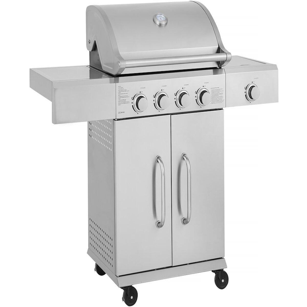 Habitat et Jardin Barbecue gaz en inox avec 5 brûleurs dont 1 latéral  Brazzo  - 118 x 57 x 104 cm - Gris clair