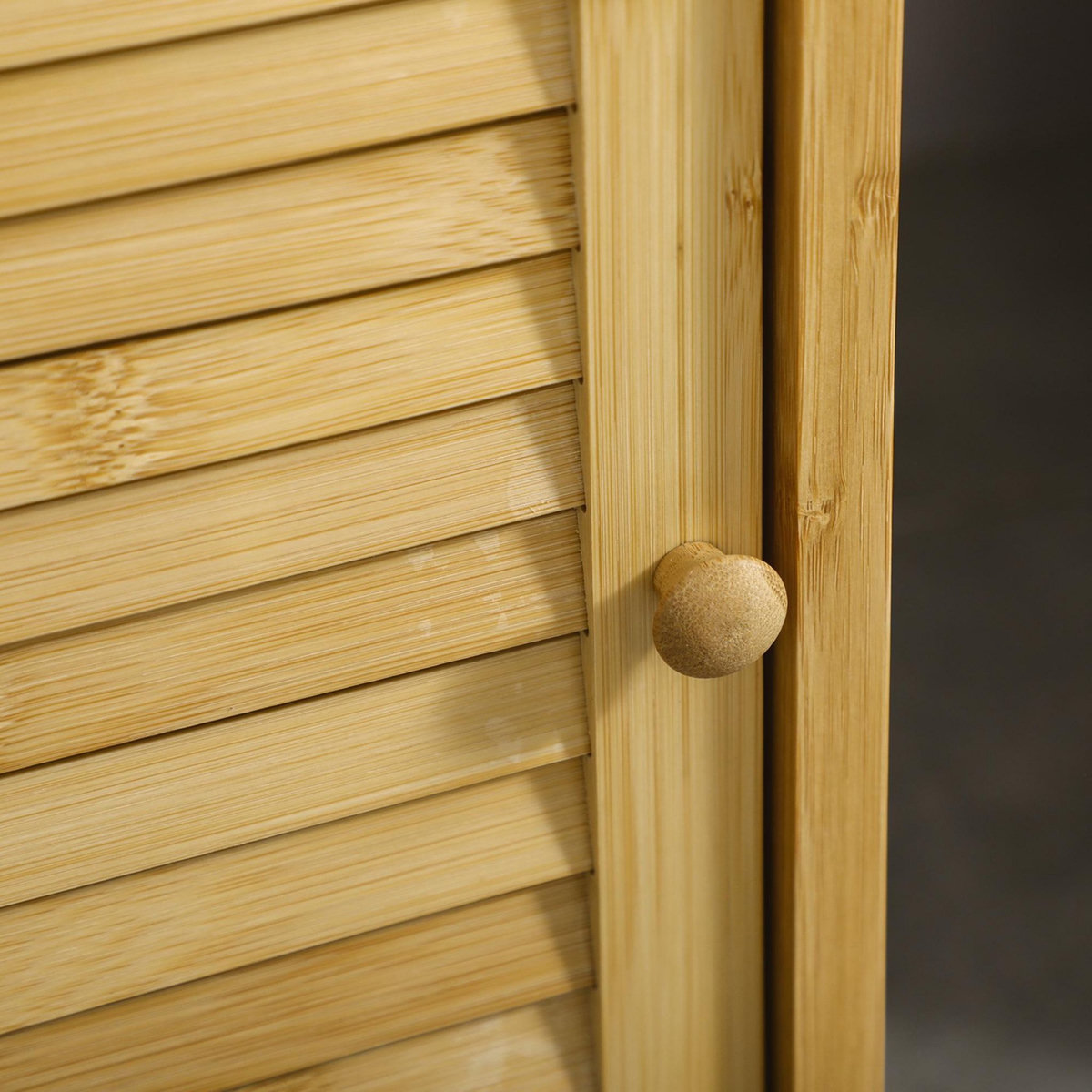 KLEANKIN Meuble bas salle de bain rangement salle de bain 1 porte 2 étagères bois bambou verni