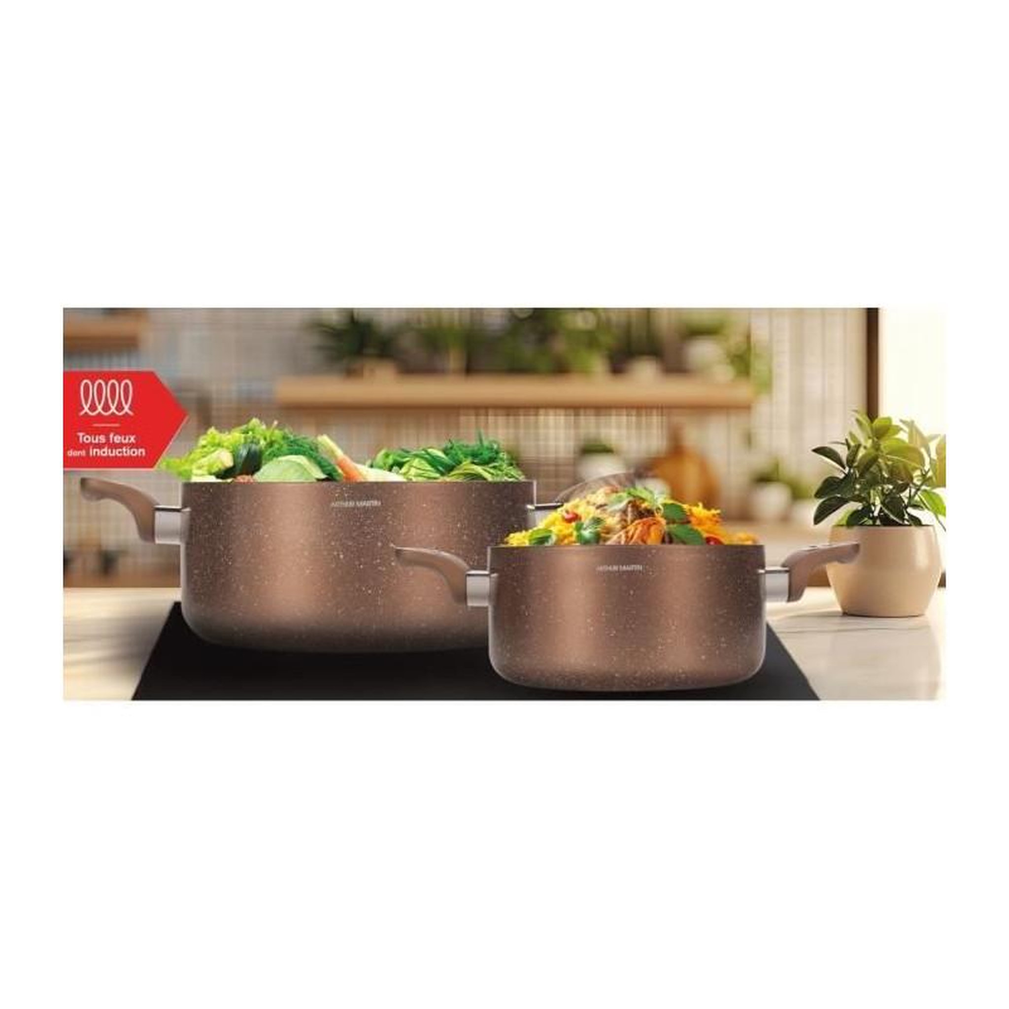Voir la diapositive 2 : Arthur Martin Set de marmites - ARTHUR MARTIN - AM9820 - 20-24 cm avec couvercle en verre - Aluminium - Tous feux dont induction