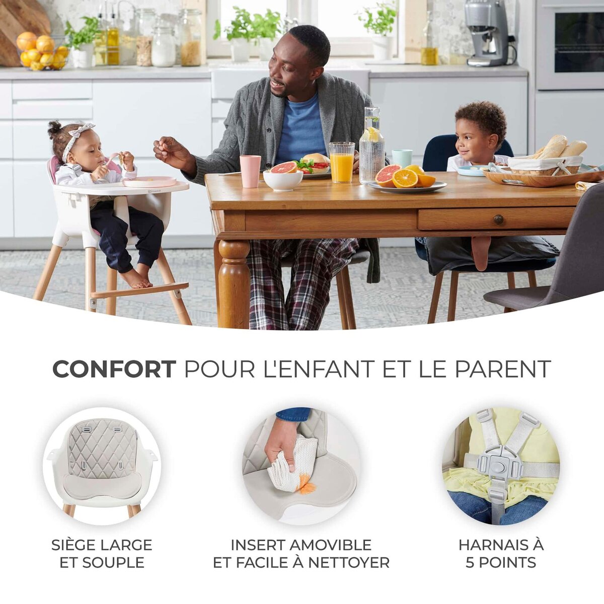 KINDERKRAFT Chaise haute évolutive bébé 2 en 1 avec position transat