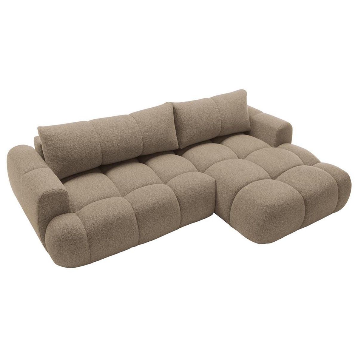 BEST MOBILIER Yulin - canapé d'angle droit 4 places convertible avec coffre en tissu bouclette