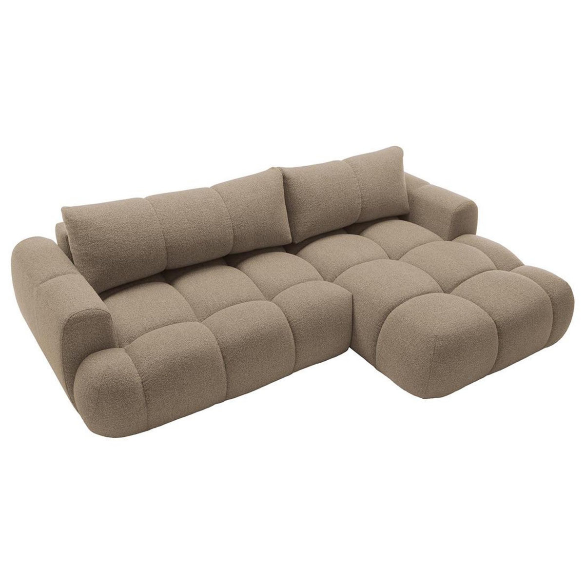 BEST MOBILIER Yulin - canapé d'angle droit 4 places convertible avec coffre en tissu bouclette