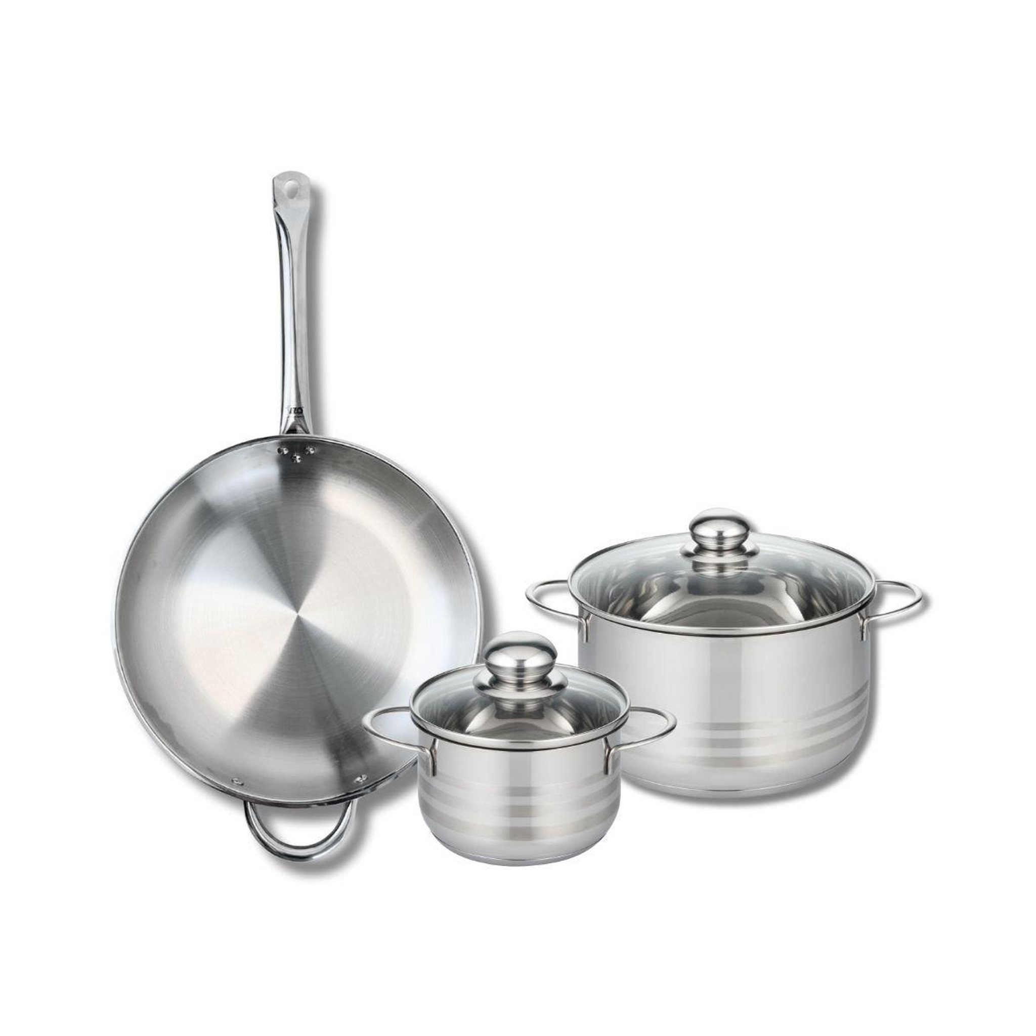 Voir la diapositive 1 : 666 Barcelona Ensemble de 1 Poêle de cuisson 32 cm et 2 faitouts 16 et 24 cm Elo Profi Brillant
