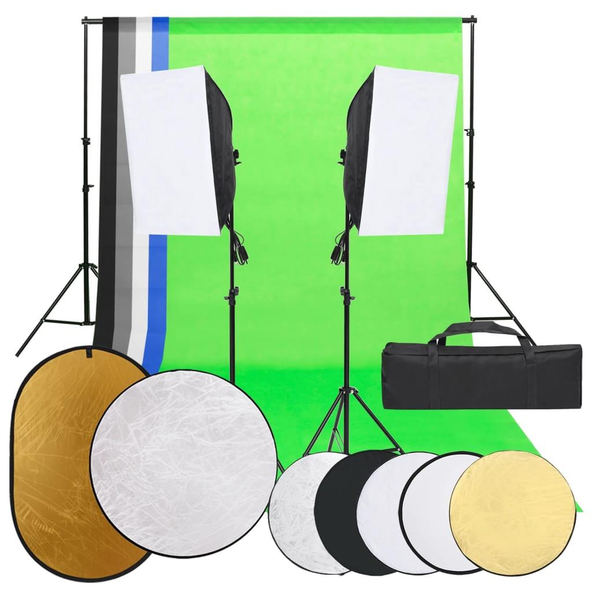 VIDAXL Kit de studio photo avec eclairage toile de fond et reflecteur