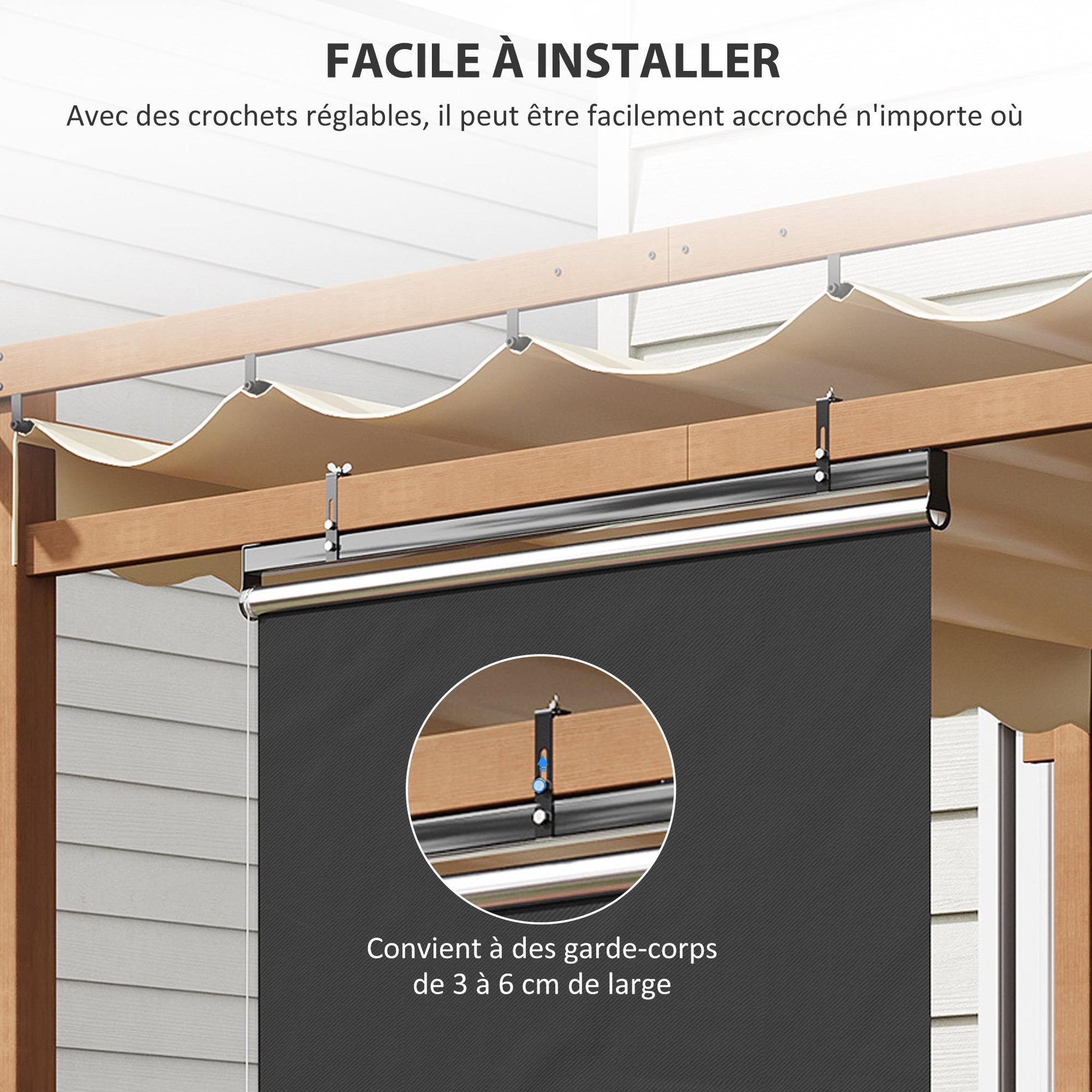 Voir la diapositive 5 : OUTSUNNY Store extérieur vertical store manuel rétractable dim. 124L x 5l x 222H cm installation sans perçage alu. acier polyester gris
