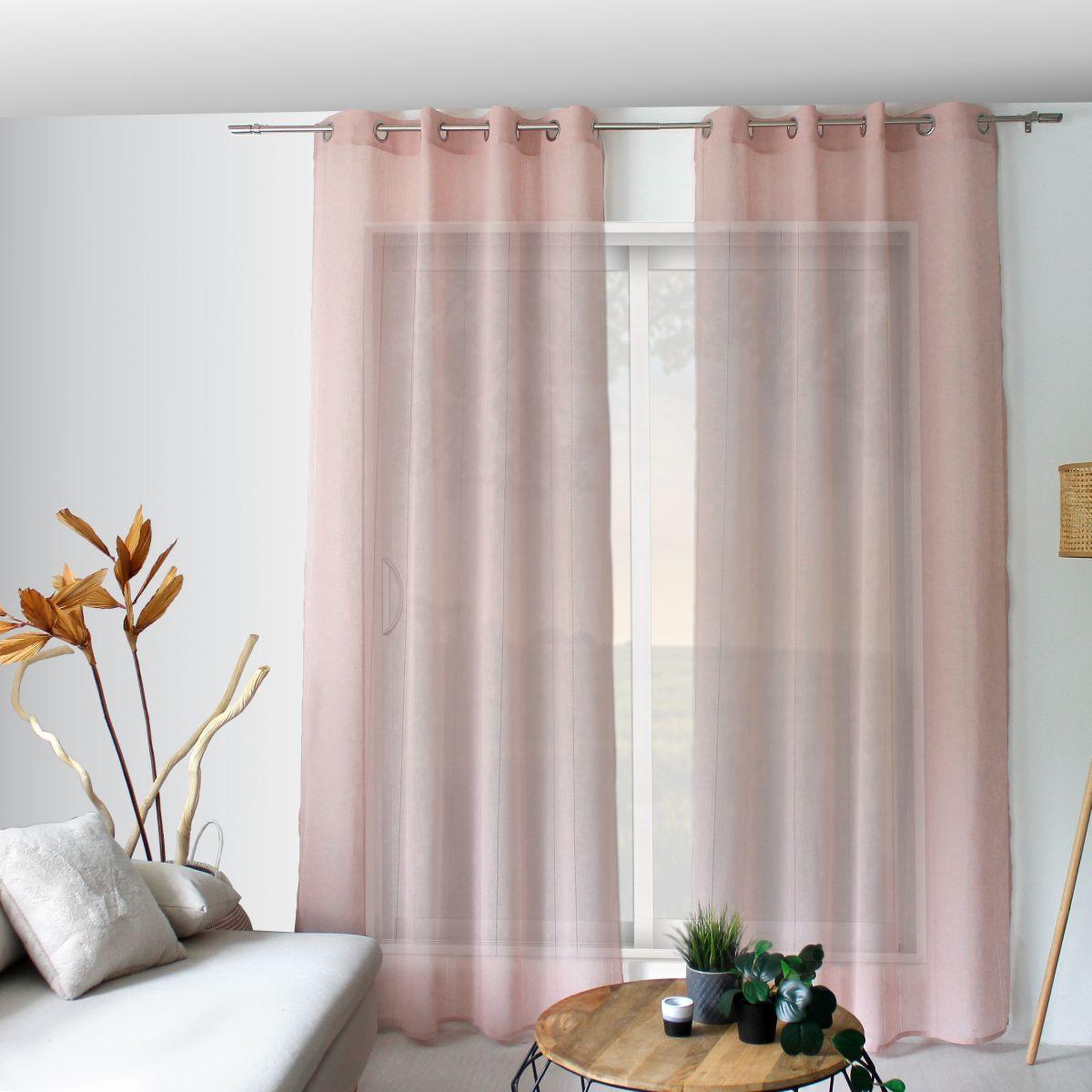 ENJOY HOME Rideau voilage effet lin  elena  140x240cm rose
