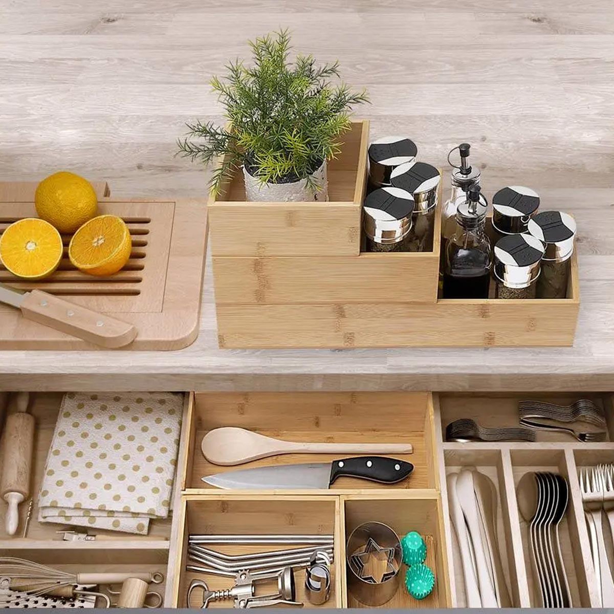 Voir la diapositive 6 : FIVE Lot de 3 organiseurs tiroirs  wood  38cm naturel