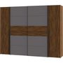 Voir la diapositive 5 : MARKET24 Armoire NARAGO - Décor Noyer Bakersfield et gris - 2 portes coulissantes + 2 portes battantes - L270 x P61 x H210 cm