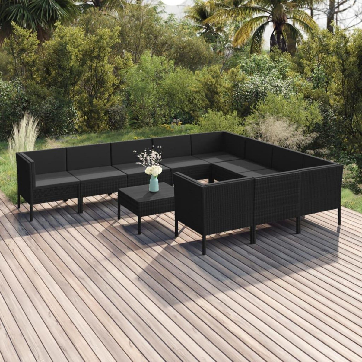 VIDAXL Salon de jardin 11 pcs avec coussins Resine tressee Noir